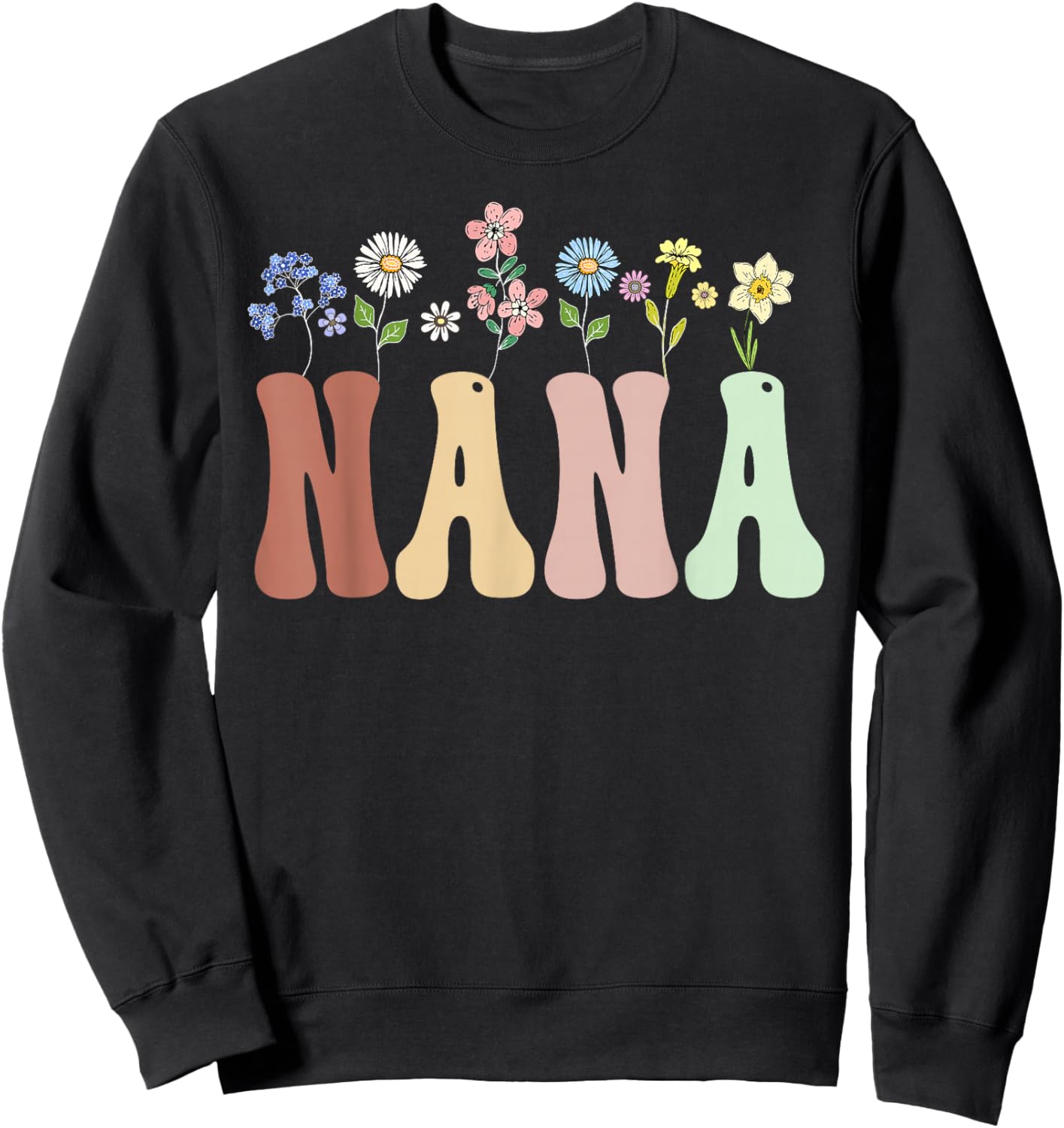 Nana Gifts Women Wildflower Floral Design Nana Sweatshirt - Sweatshirt | Black