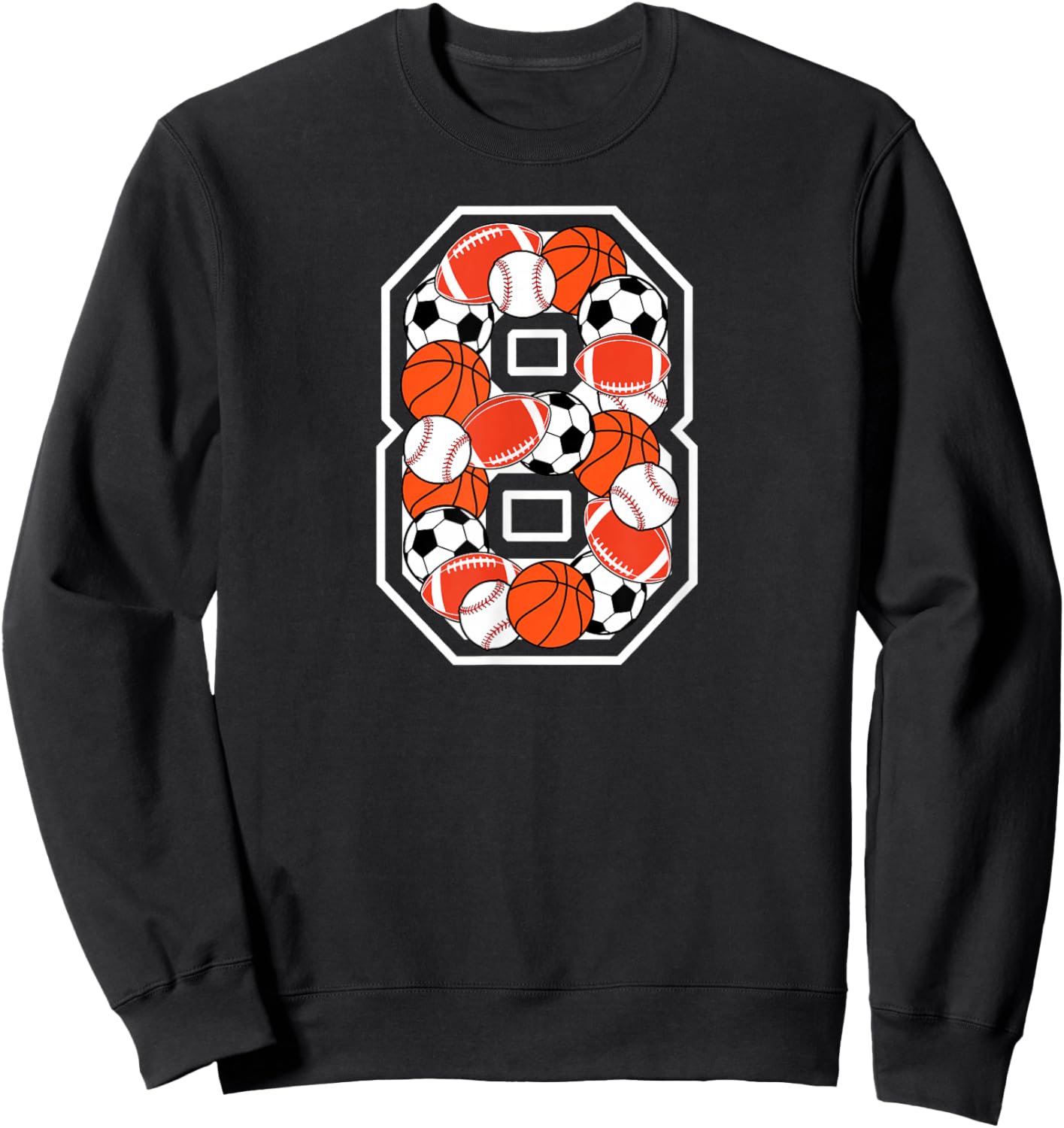 8th Birthday Sports Birthday Party 8 Year Old Boy Sweatshirt - Sweatshirt | Black