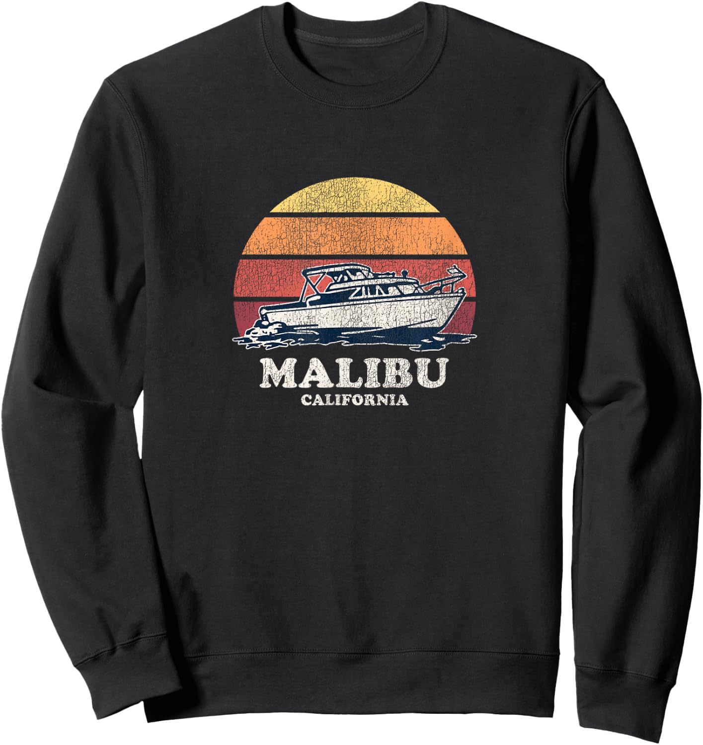 Malibu CA Vintage Boating 70s Retro Boat Design Sweatshirt - Sweatshirt | Black