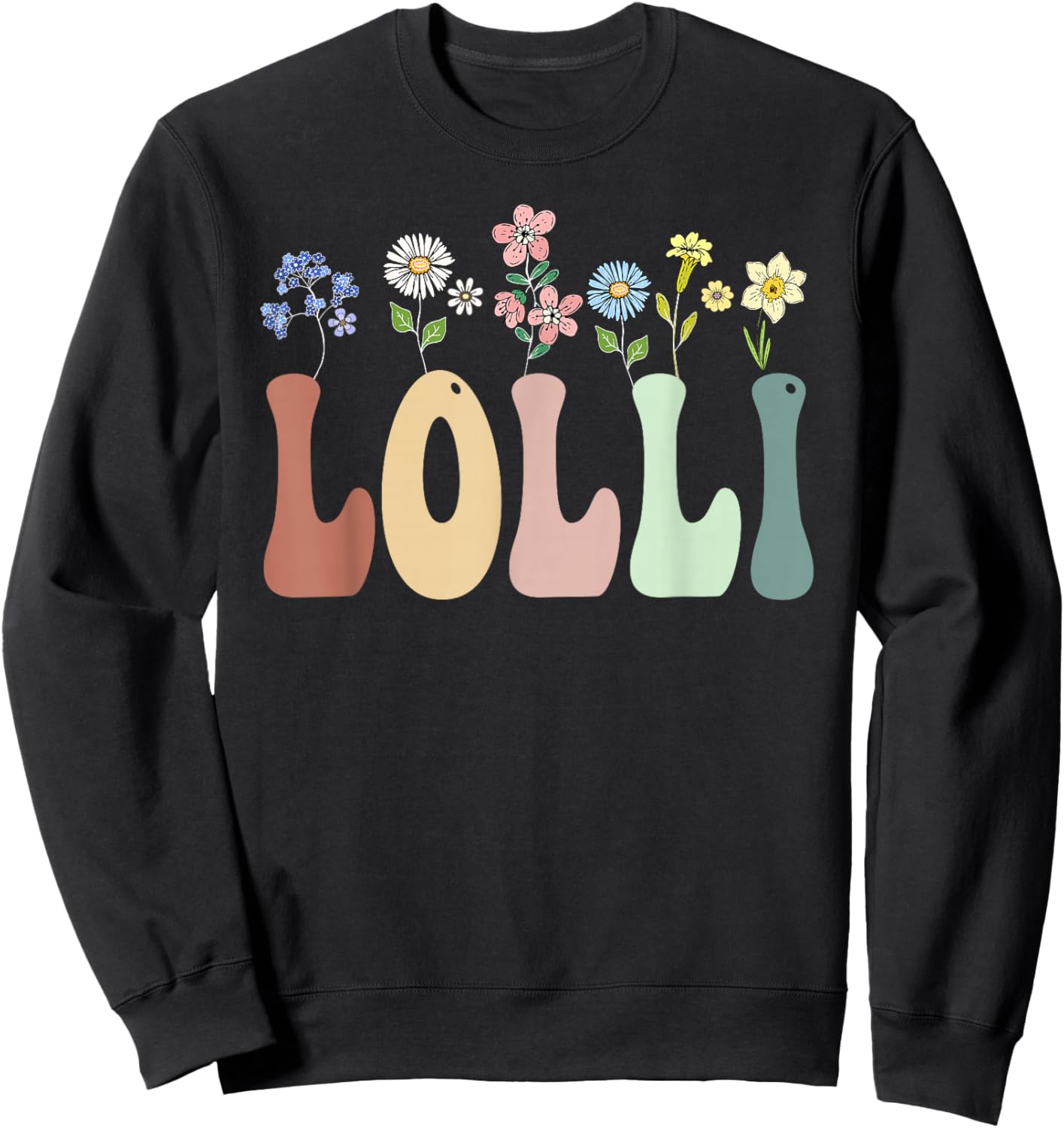 Lolli Gifts Women Wildflower Floral Design Lolli Sweatshirt - Sweatshirt | Black