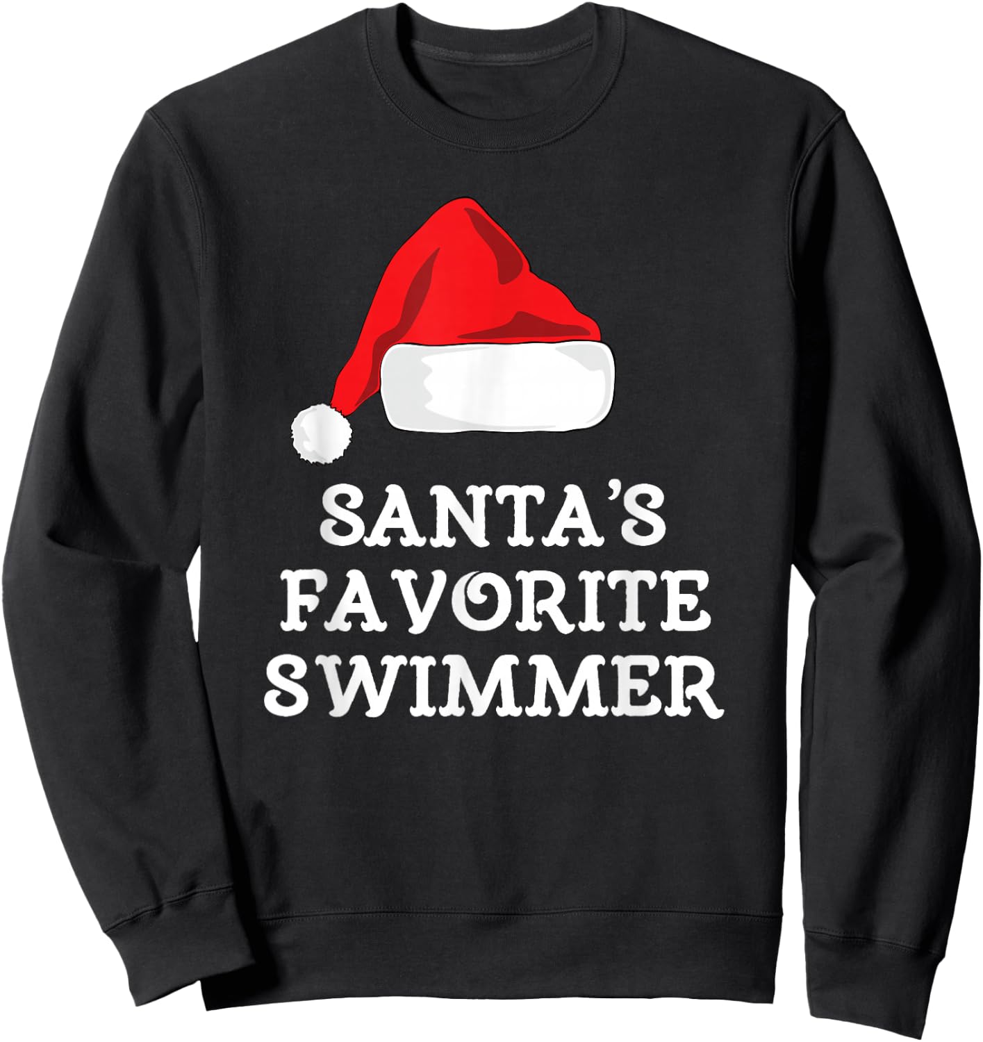 Santa's Favorite Swimmer Christmas Funny Xmas Swimming Swim Sweatshirt - Sweatshirt | Black