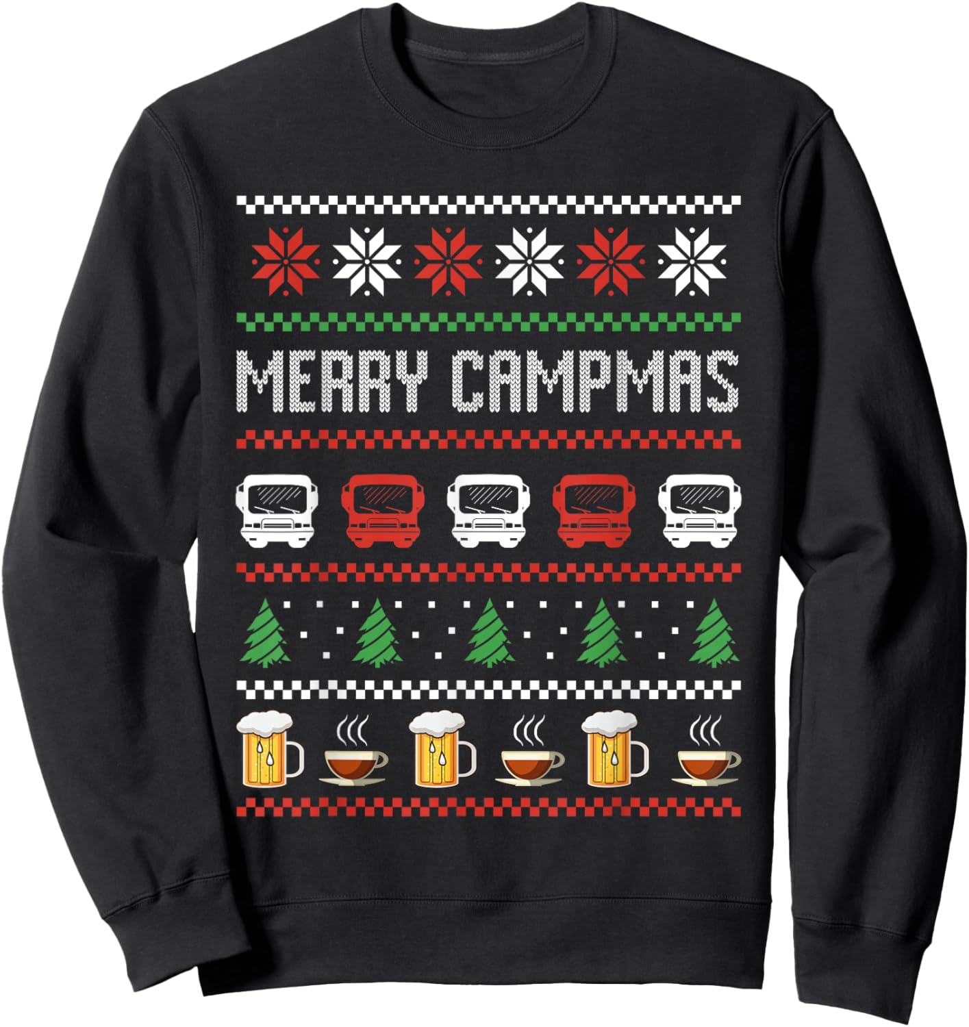 Camping Motorhome Ugly Christmas Sweater Merry Campmas Sweatshirt - Sweatshirt | Black