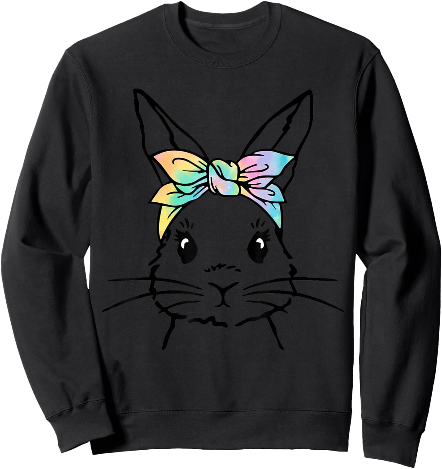 Cute Bunny Face Tie Dye Rabbit Easter Day Women Girls Kids Sweatshirt - Sweatshirt | Black