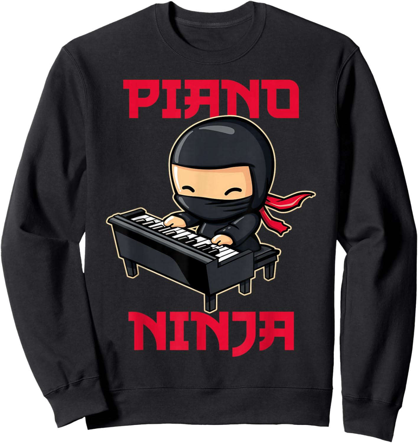 Piano Ninja Funny Cute Kawaii Music Musician Pianist Sweatshirt - Sweatshirt | Black