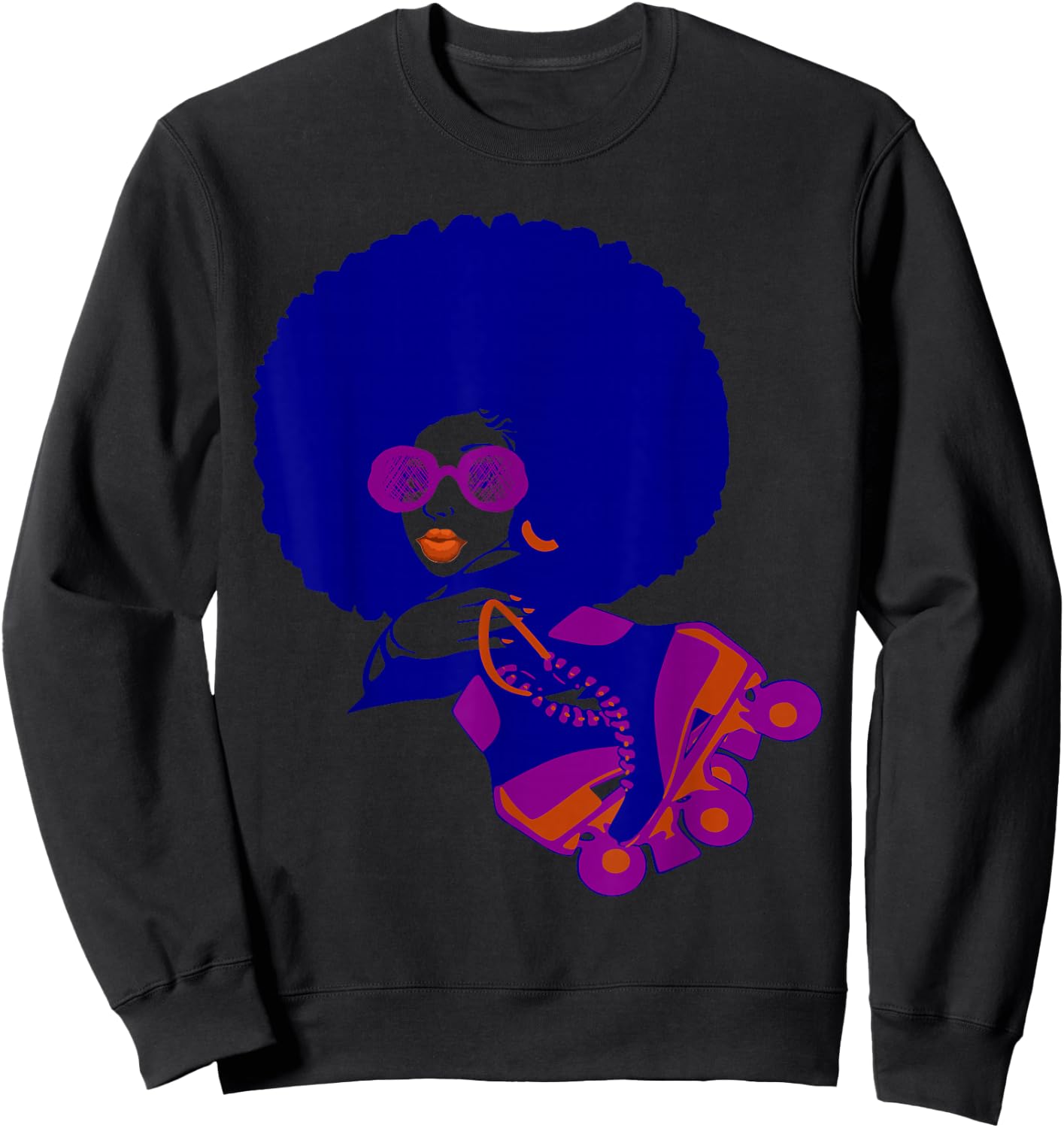 Retro Afro Hair Natural Hair girl with Afro Puff Sweatshirt - Sweatshirt | Black