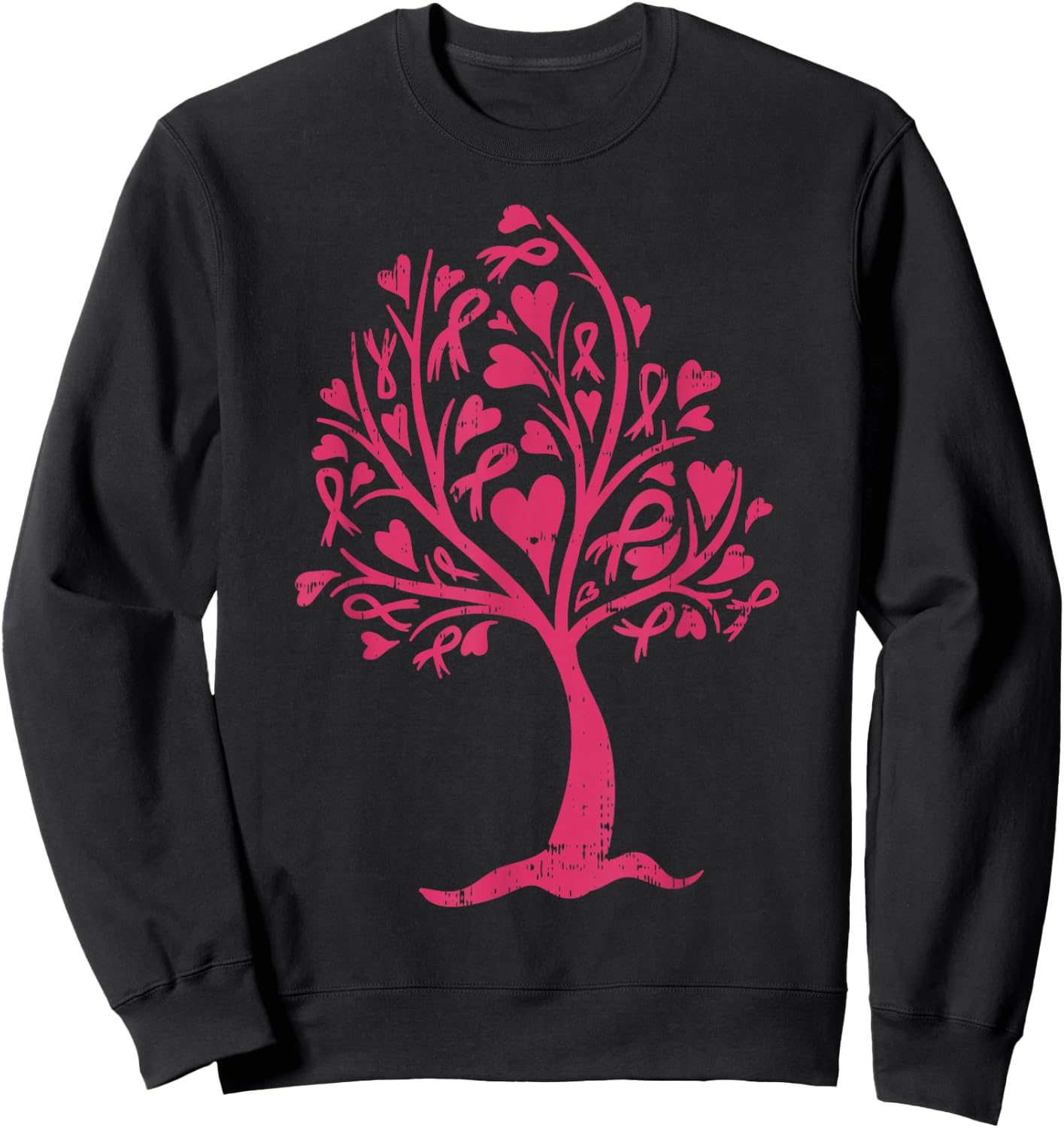 Breast Cancer Awareness Shirt Pink Ribbon Tree Support Gift Sweatshirt - Sweatshirt | Black
