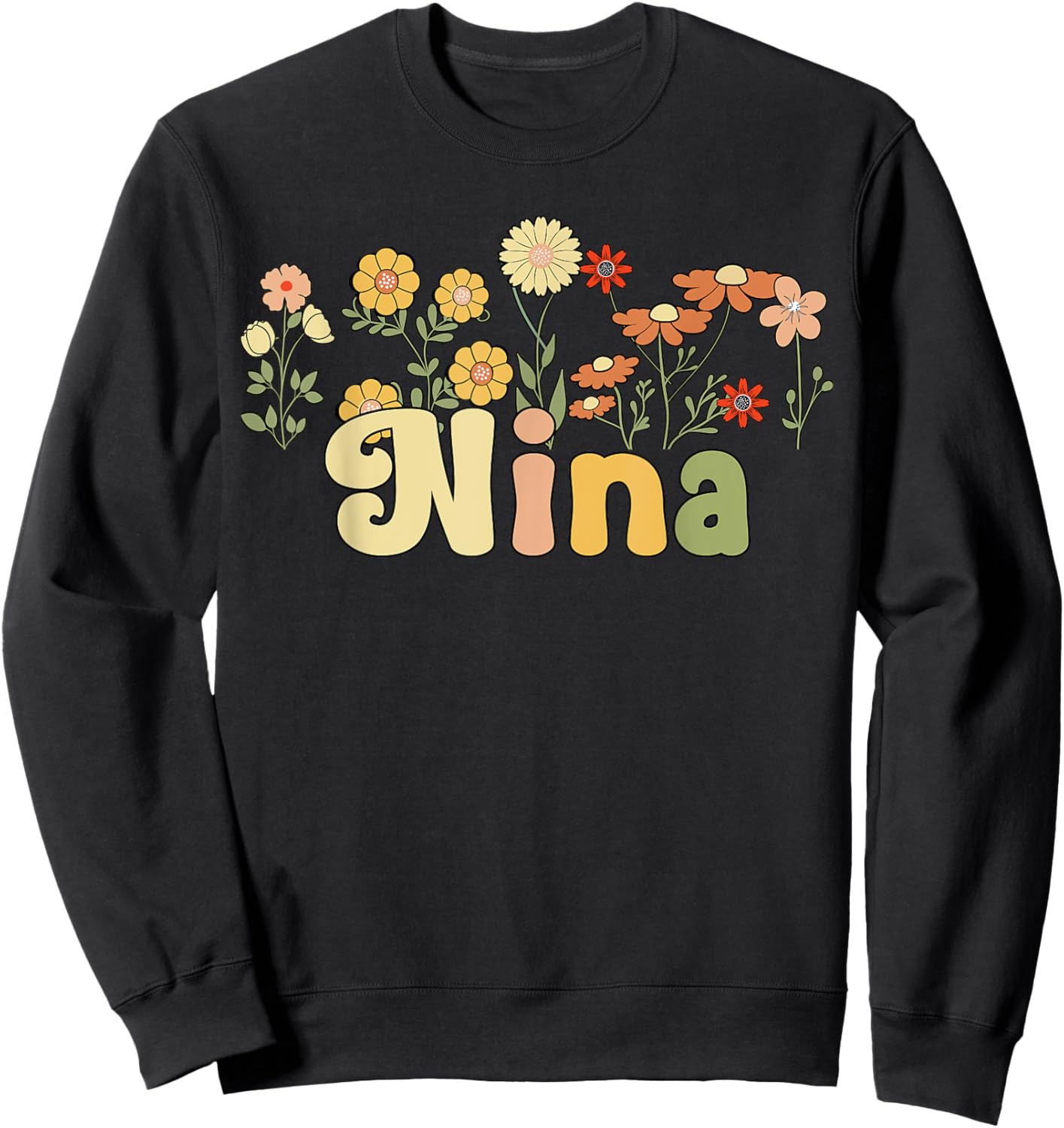 Groovy Nina Grandmother Flowers Nina Grandma Sweatshirt - Sweatshirt | Black