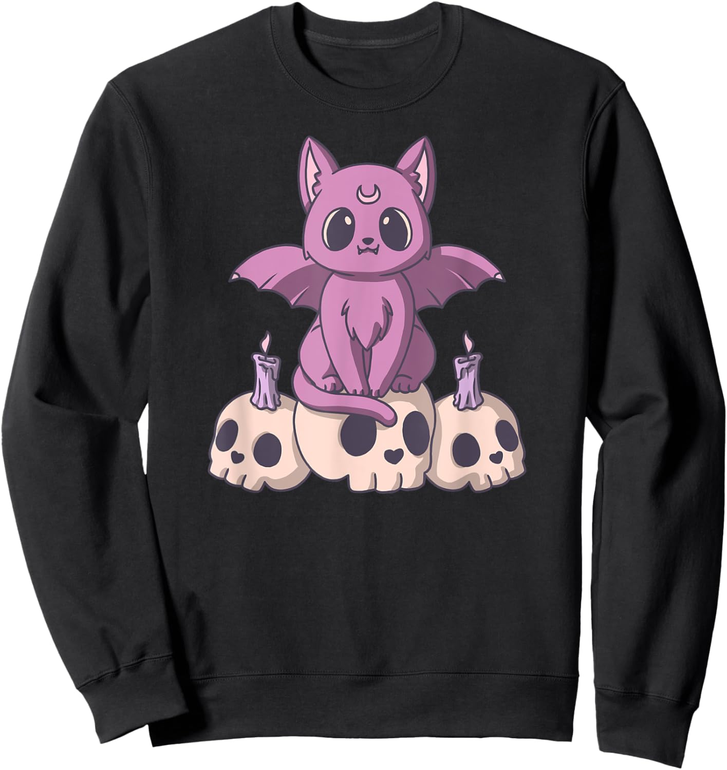 Pastel Goth Satanic Demon Cat And Skull Anime Kawaii Women Sweatshirt - Sweatshirt | Black