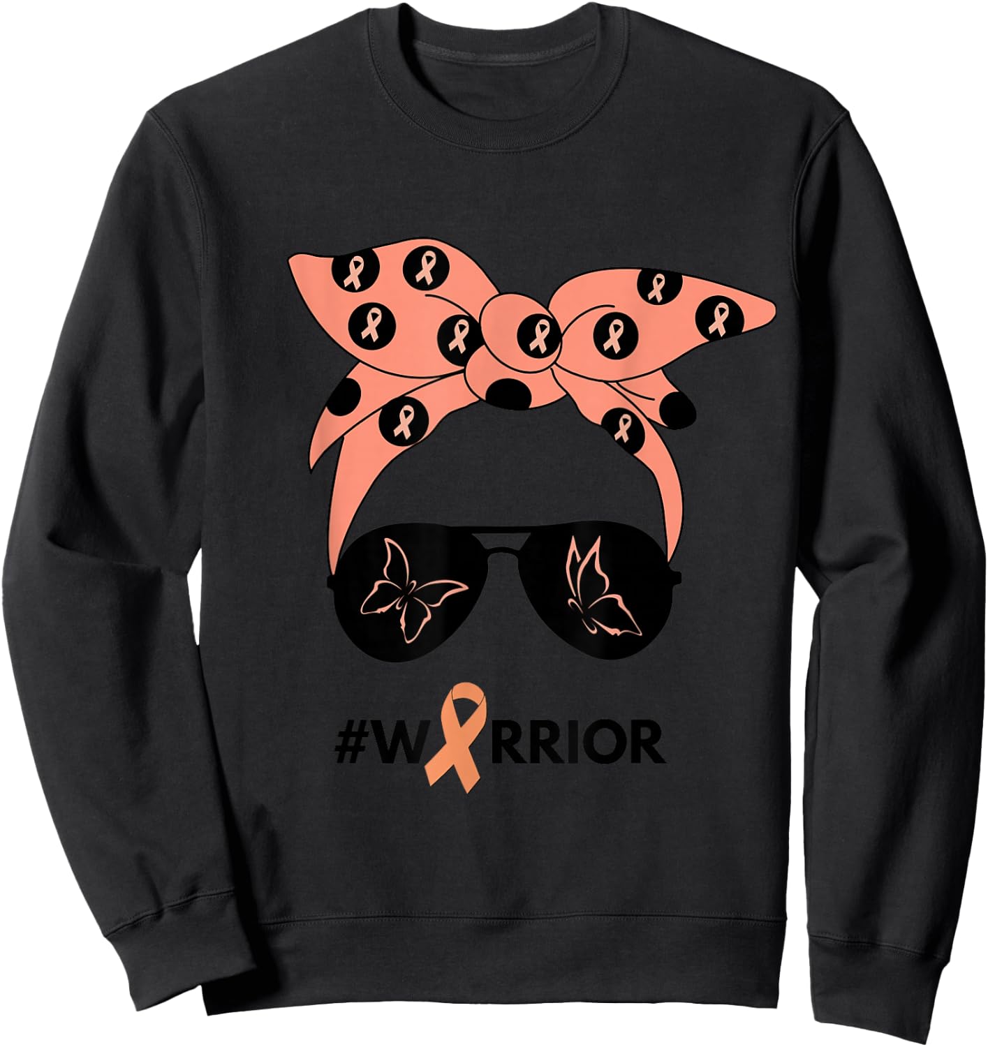 Peach Ribbon Uterine Endometrial Cancer Warrior Bandana Sweatshirt - Sweatshirt | Black