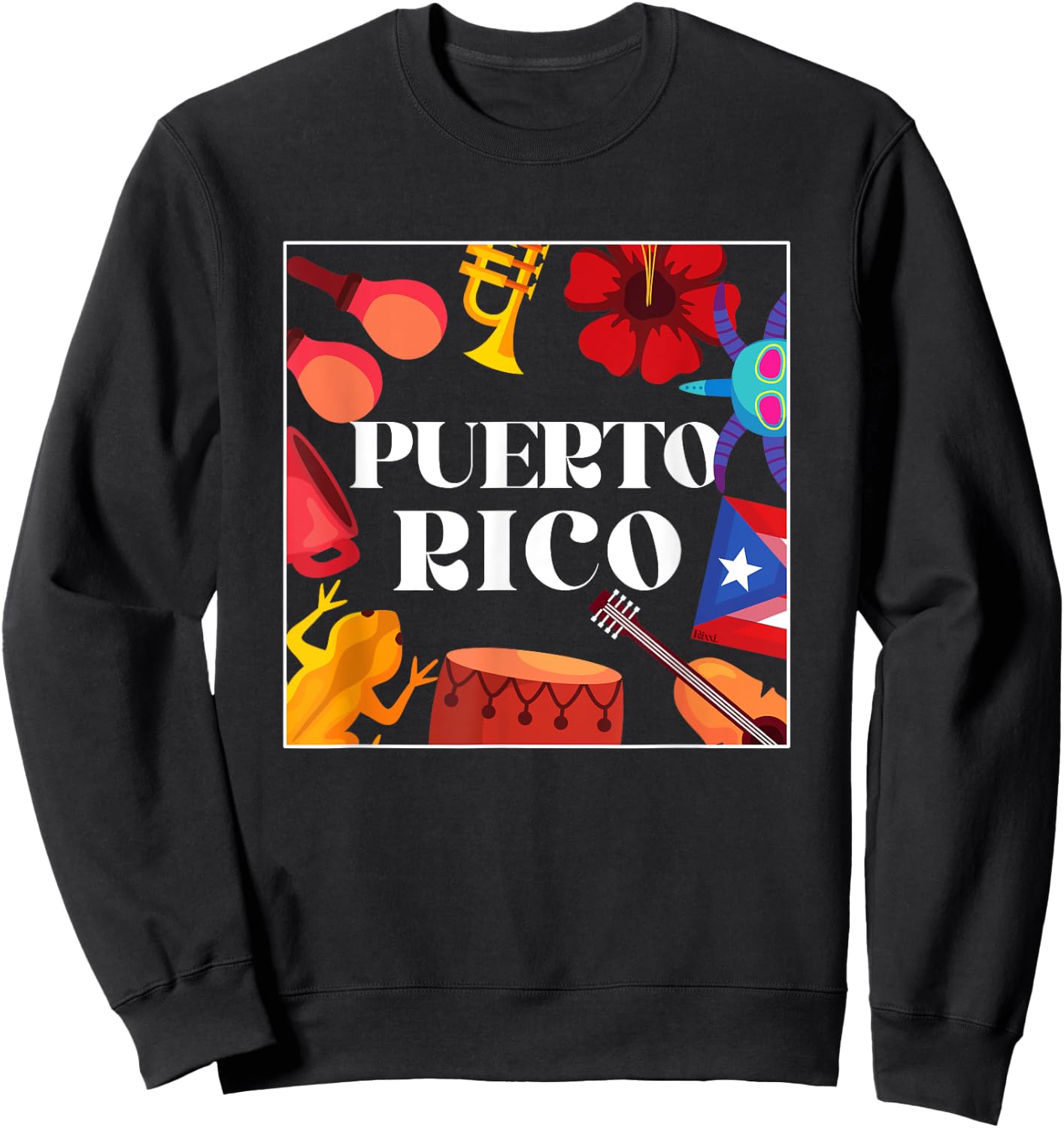Puerto Rico Flag Flower Amapola Coquí Vejigante Pride Sweatshirt - Sweatshirt | Black