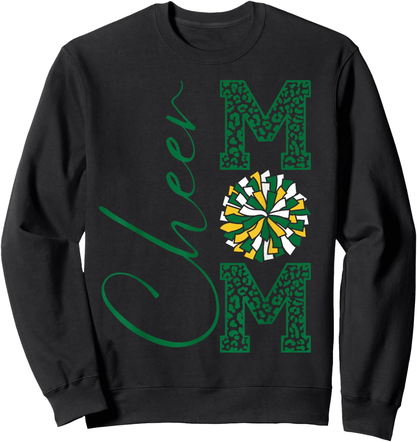 Cheer Mom | Green Yellow White | Gold | Leopard Print Sweatshirt - Sweatshirt | Black