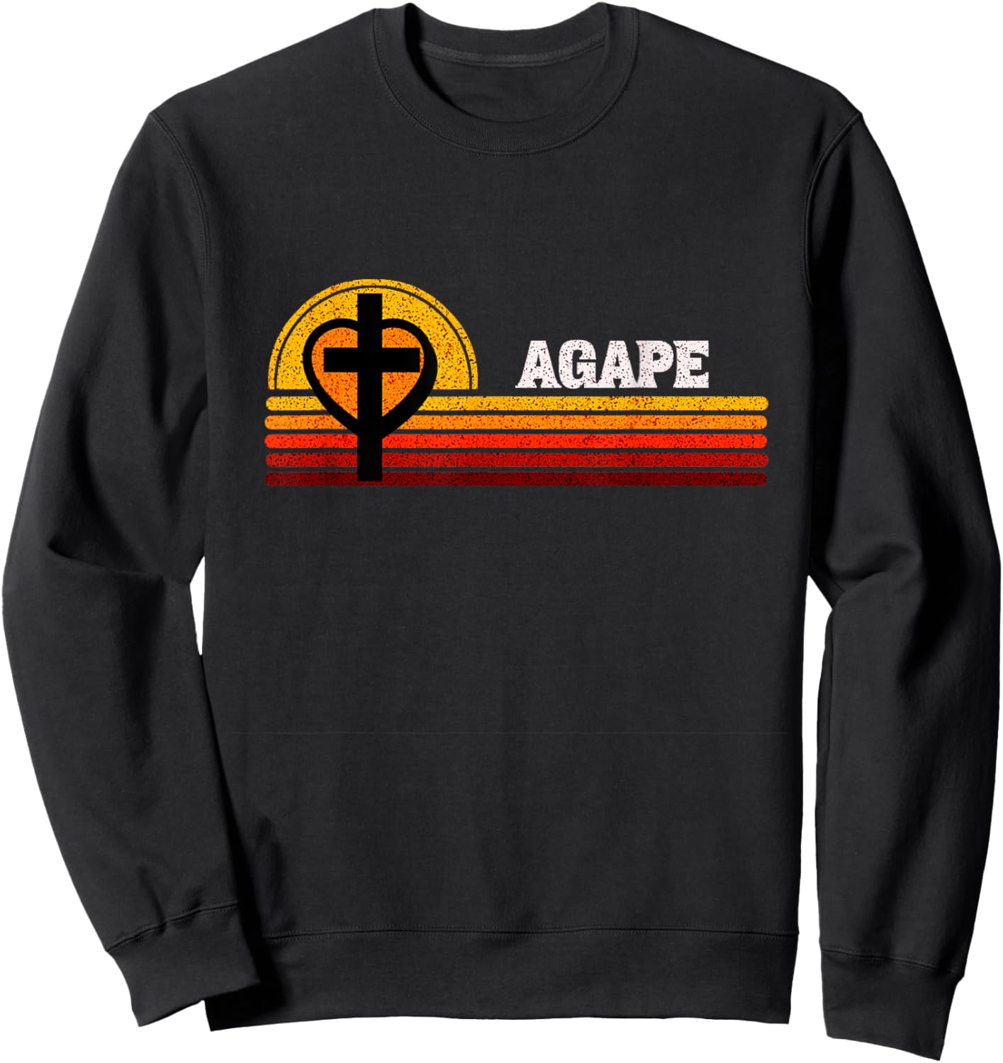 Agape God Love and Man Cross Heart Christian Faith Sweatshirt - Sweatshirt | Black