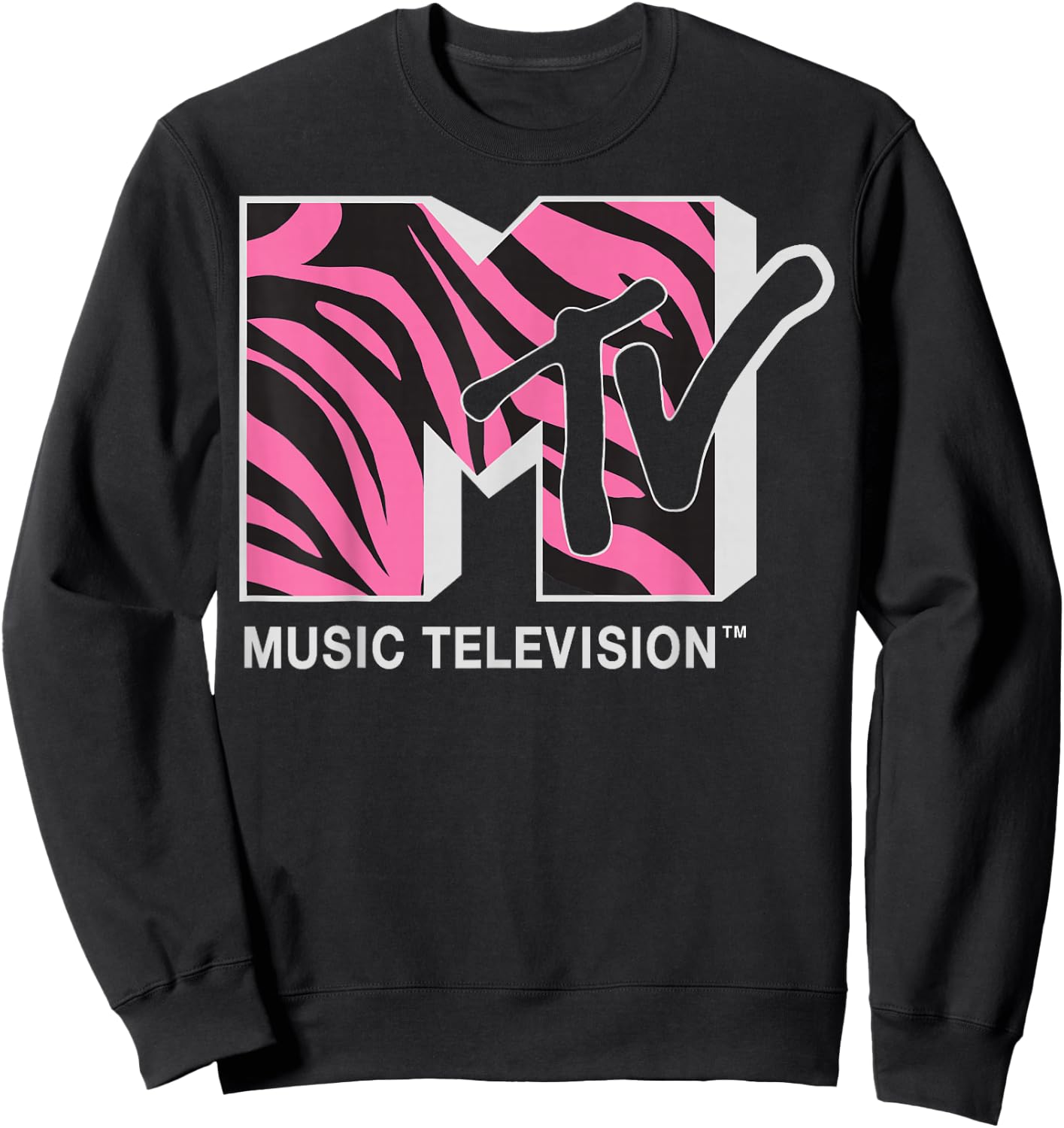 MTV Pink and Black Zebra Logo Graphic Sweatshirt - Sweatshirt | Black
