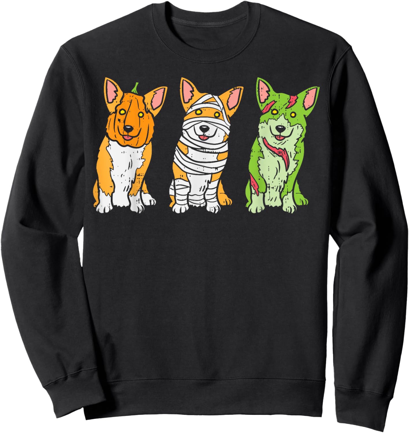 Pumpkin Mummy Zombie Welsh Corgi Dog Cute Halloween Pet Gift Sweatshirt - Sweatshirt | Black