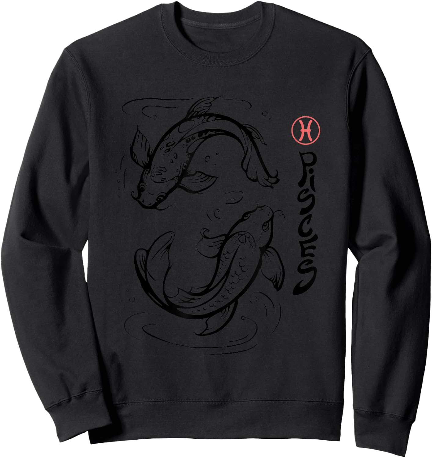 Zodiac Pisces Astrology Star Sign Graphic Japanese Koi Fish Sweatshirt - Sweatshirt | Black