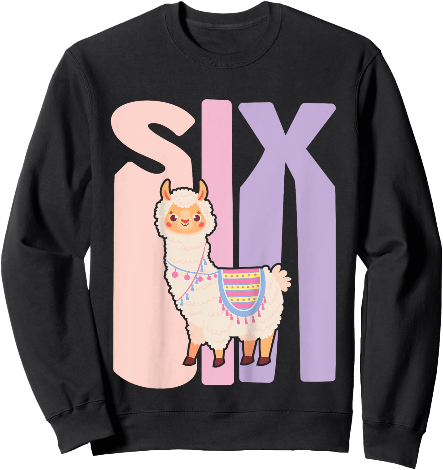 Kids 6 Year Old Cute Llama Alpaca Birthday Girl 6th B-day Sweatshirt - Sweatshirt | Black