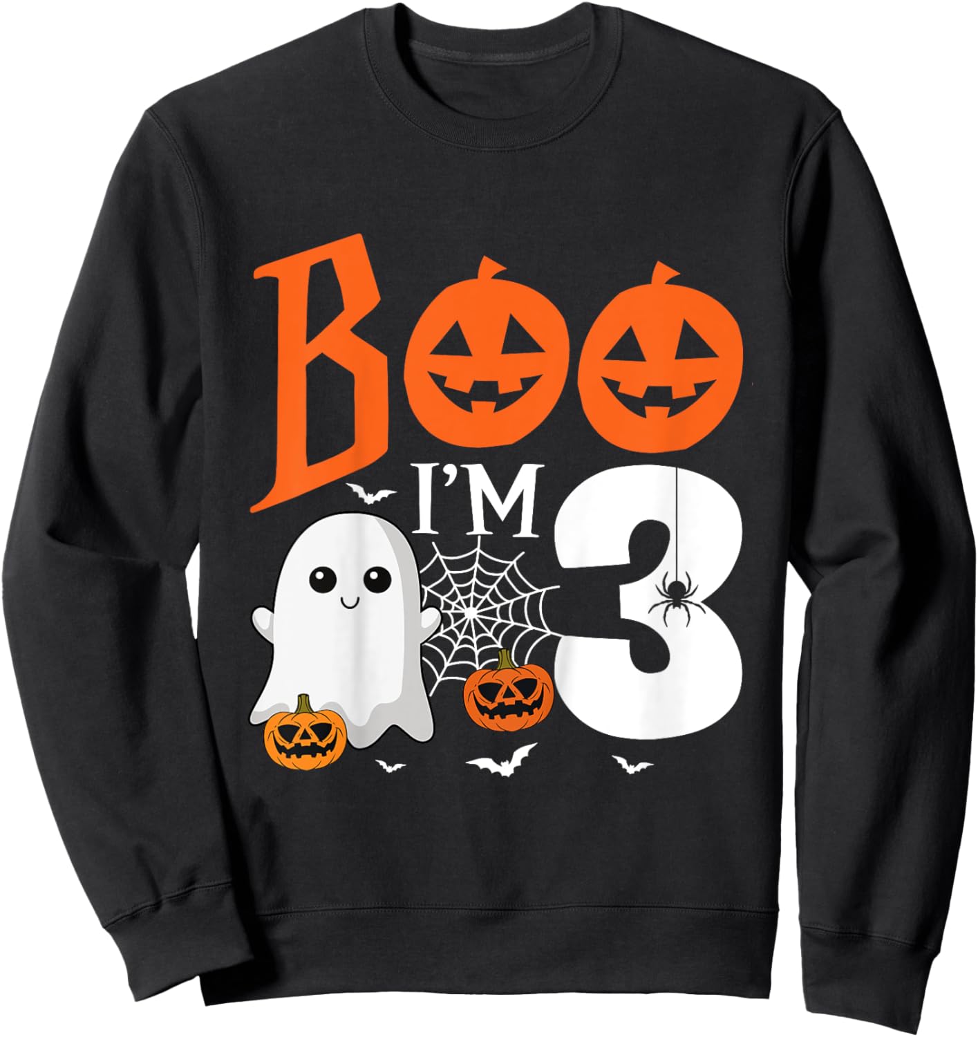 Kids Boo I'm 3 Yr Old 3rd Birthday Halloween Girl Boy Costume Sweatshirt - Sweatshirt | Black