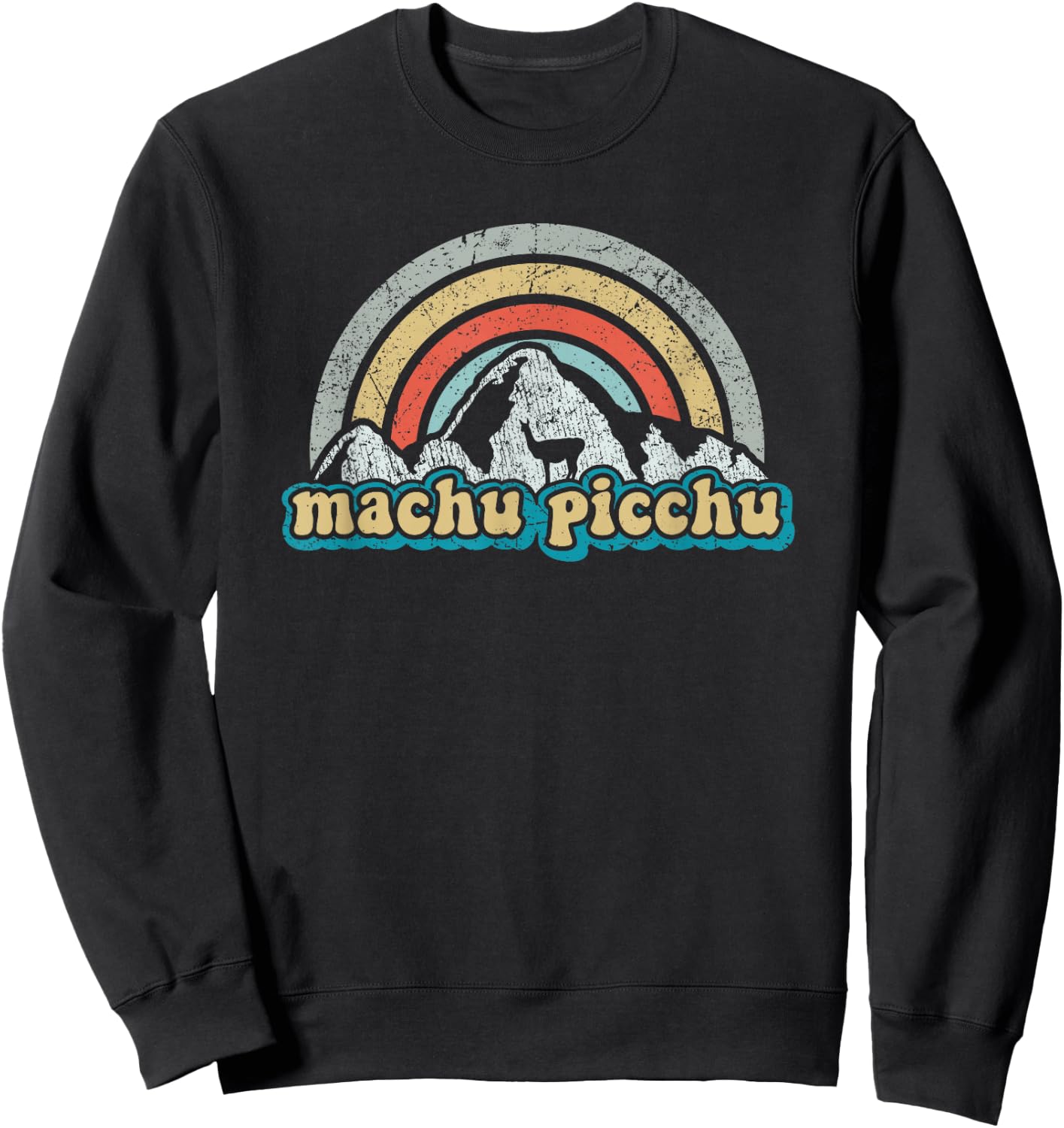 Machu Picchu Retro Llama | Cuzco Peru | Vintage Inca Trail Sweatshirt - Sweatshirt | Black