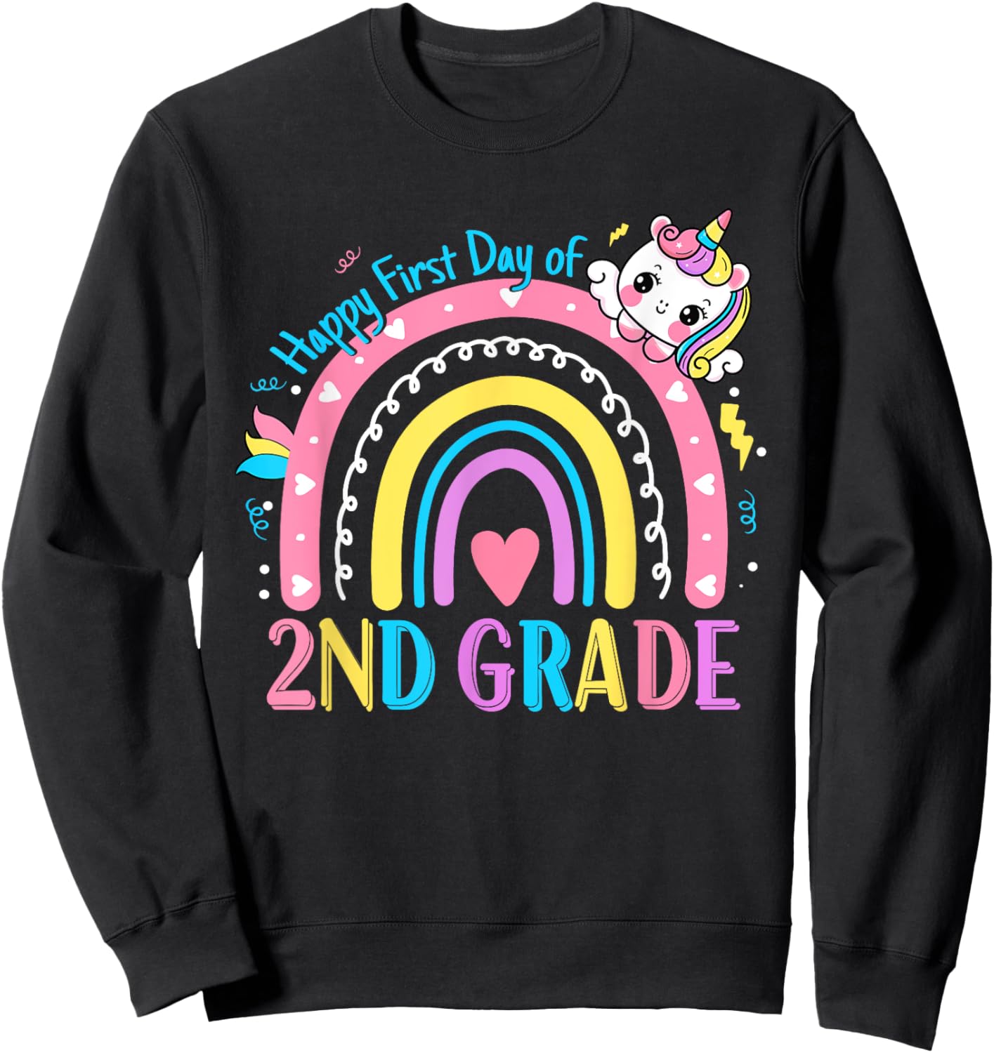 Second Grade First Day to School 2nd Grade Unicorn Girl Kids Sweatshirt - Sweatshirt | Black