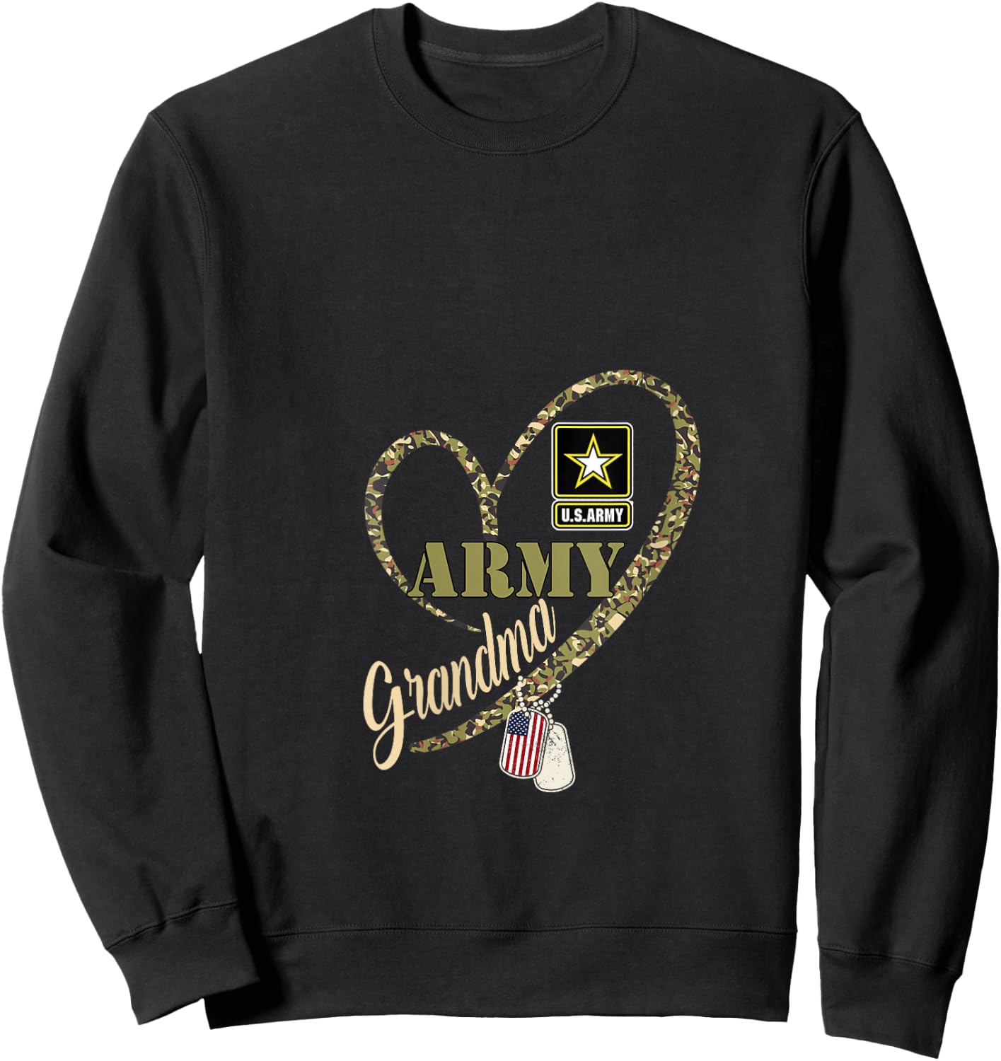 Proud Grandma Clothing Funny Military Heart Camouflage V-Neck Sweatshirt - Sweatshirt | Black