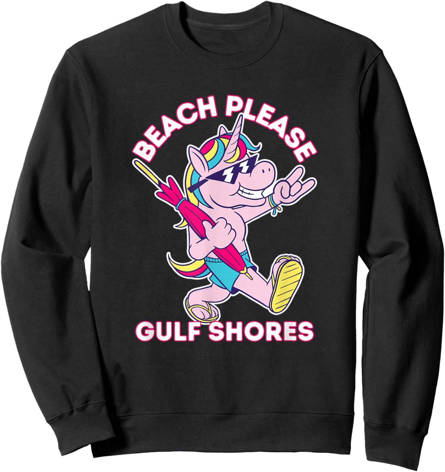 Beach Please Gulf Shores Alabama Funny Unicorn Vacation Sweatshirt - Sweatshirt | Black