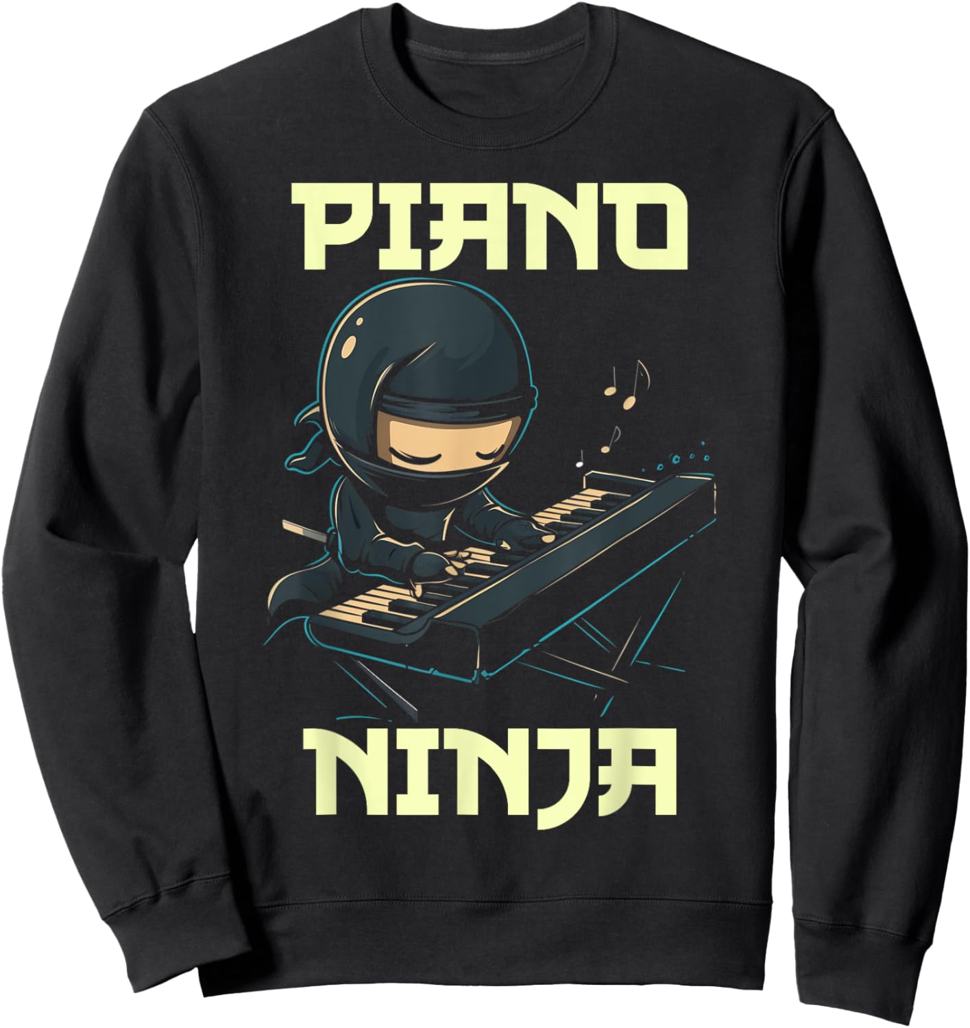 Piano Ninja Funny Cute Kawaii Music Musician Pianist Sweatshirt - Sweatshirt | Black