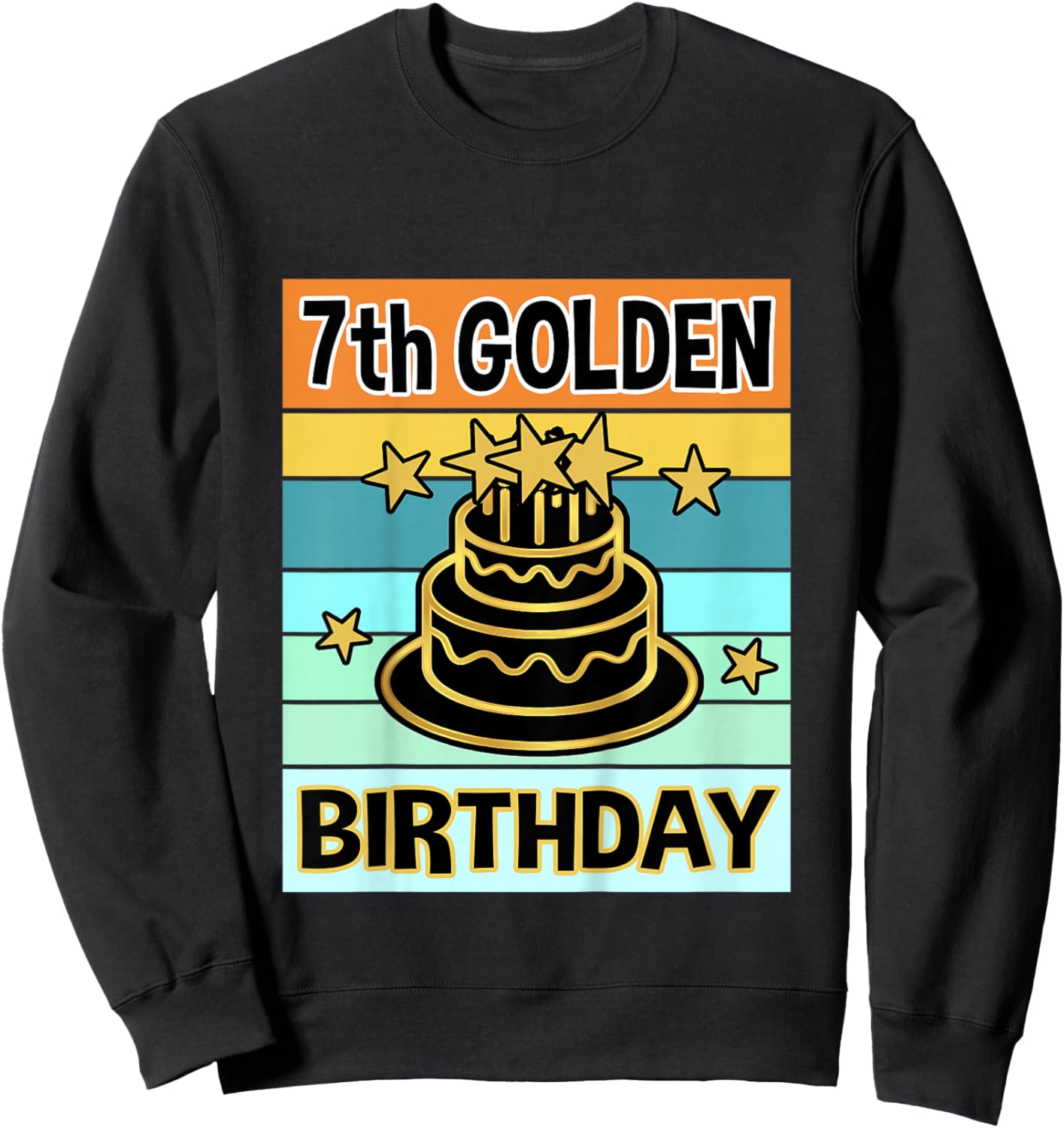 Kids 7th Golden Birthday Shirt My Birthday Golden Boys Girls Sweatshirt - Sweatshirt | Black