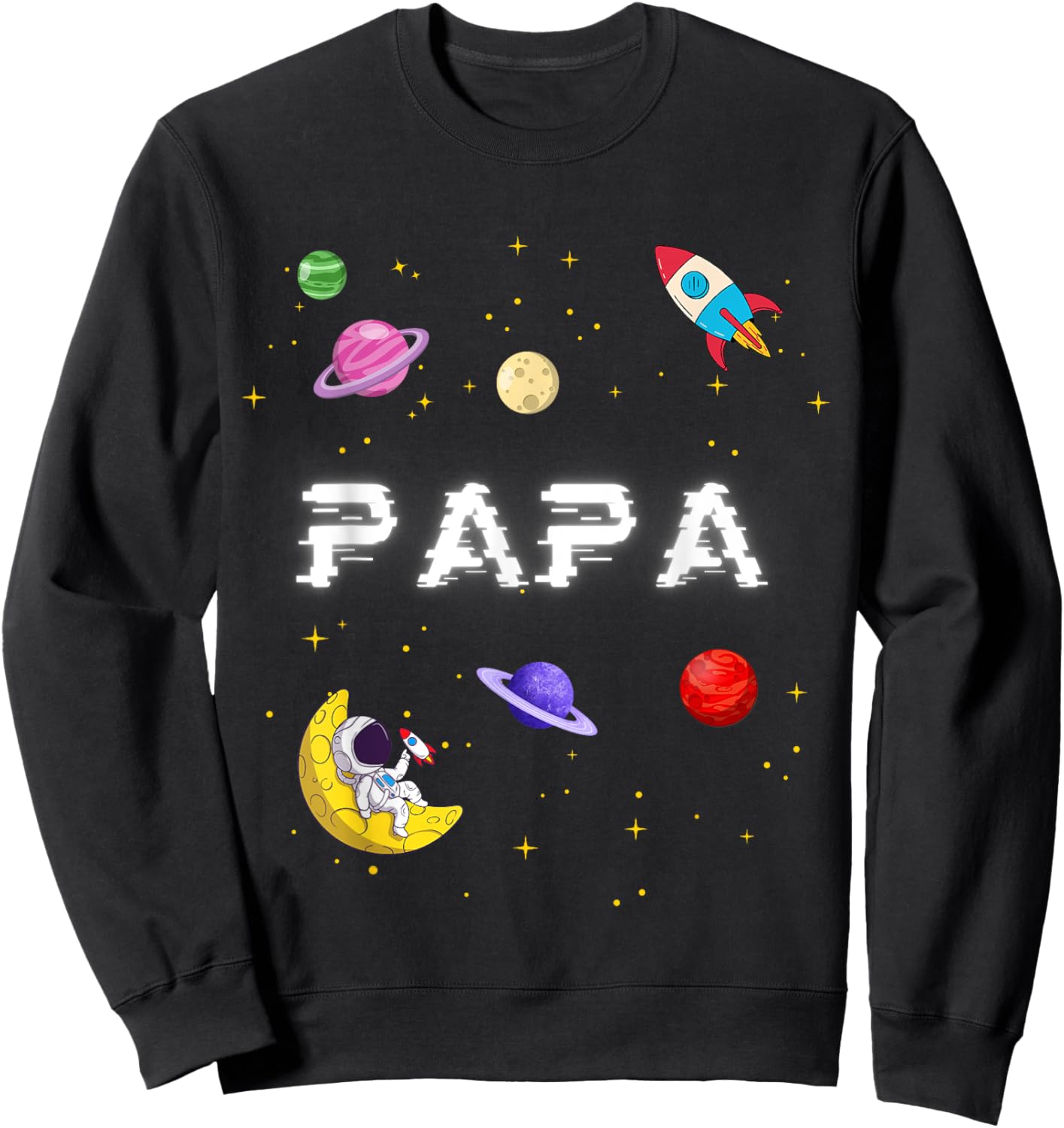 Papa Outer Planets Birthday Crew Space Party Themed Sweatshirt - Sweatshirt | Black