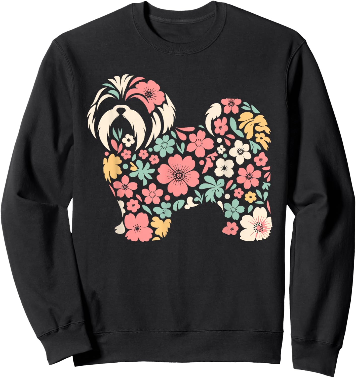 Cute Floral Flower Shih Tzu Mom Grandma Mothers Day Sweatshirt - Sweatshirt | Black