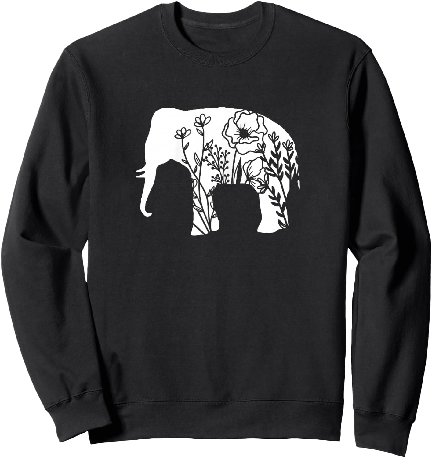 Girls Floral Elephant with Flower Graphic for Teens Mom Sweatshirt - Sweatshirt | Black