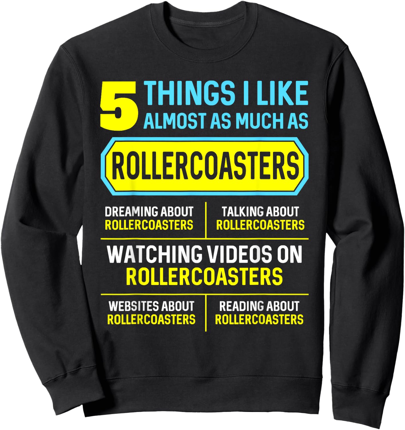 Funny Hobby Roller Coaster Gifts 5 Things Women Sweatshirt - Sweatshirt | Black