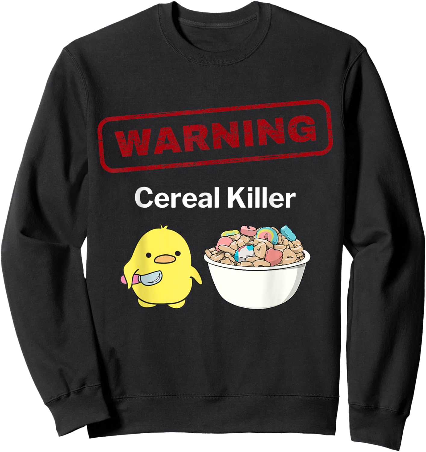 Funny Warning Cereal Killer Caution Cute Kawaii Anime Chick Sweatshirt - Sweatshirt | Black