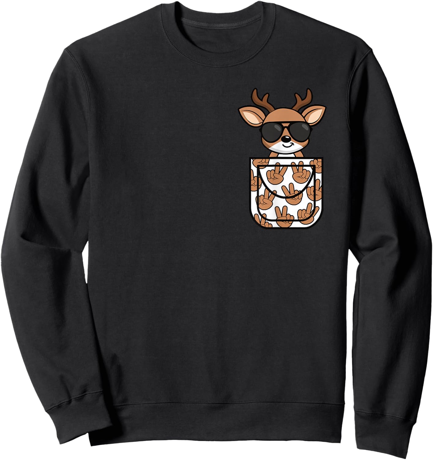 Funny Deer Pocket Men Women Kids Sweatshirt - Sweatshirt | Black
