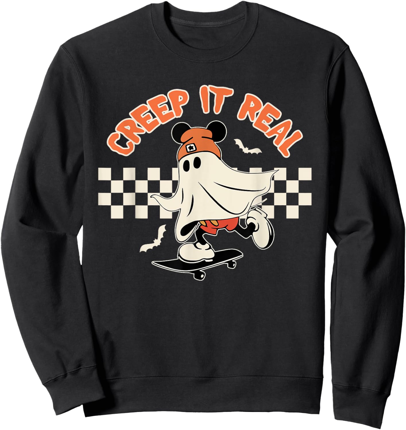 Creep it Real Spooky Ghost Mouse Men Women Halloween Sweatshirt - Sweatshirt | Black