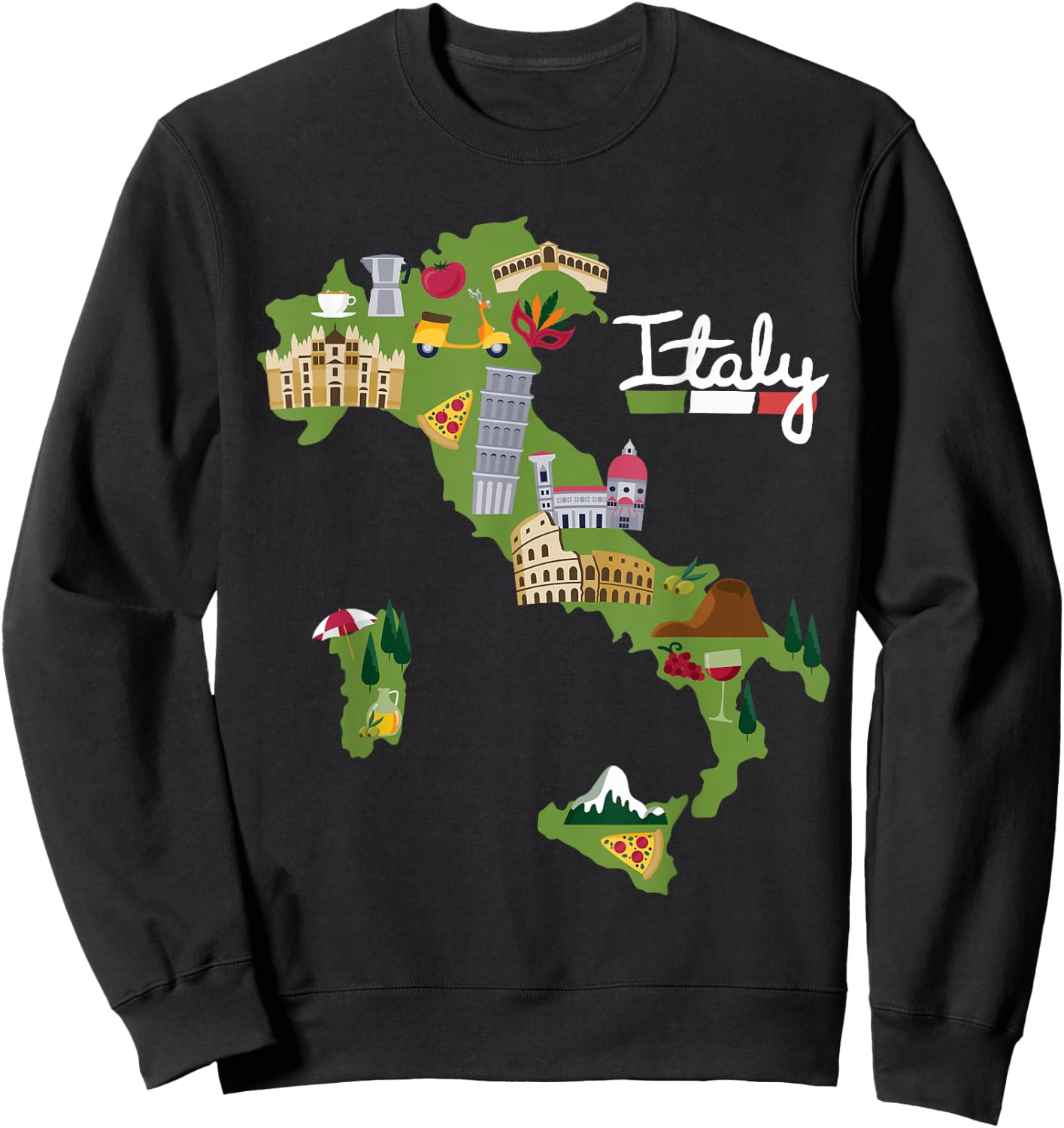 Italy Travel Map Flag Italia Pride Souvenir Vacation Sweatshirt - Sweatshirt | Black