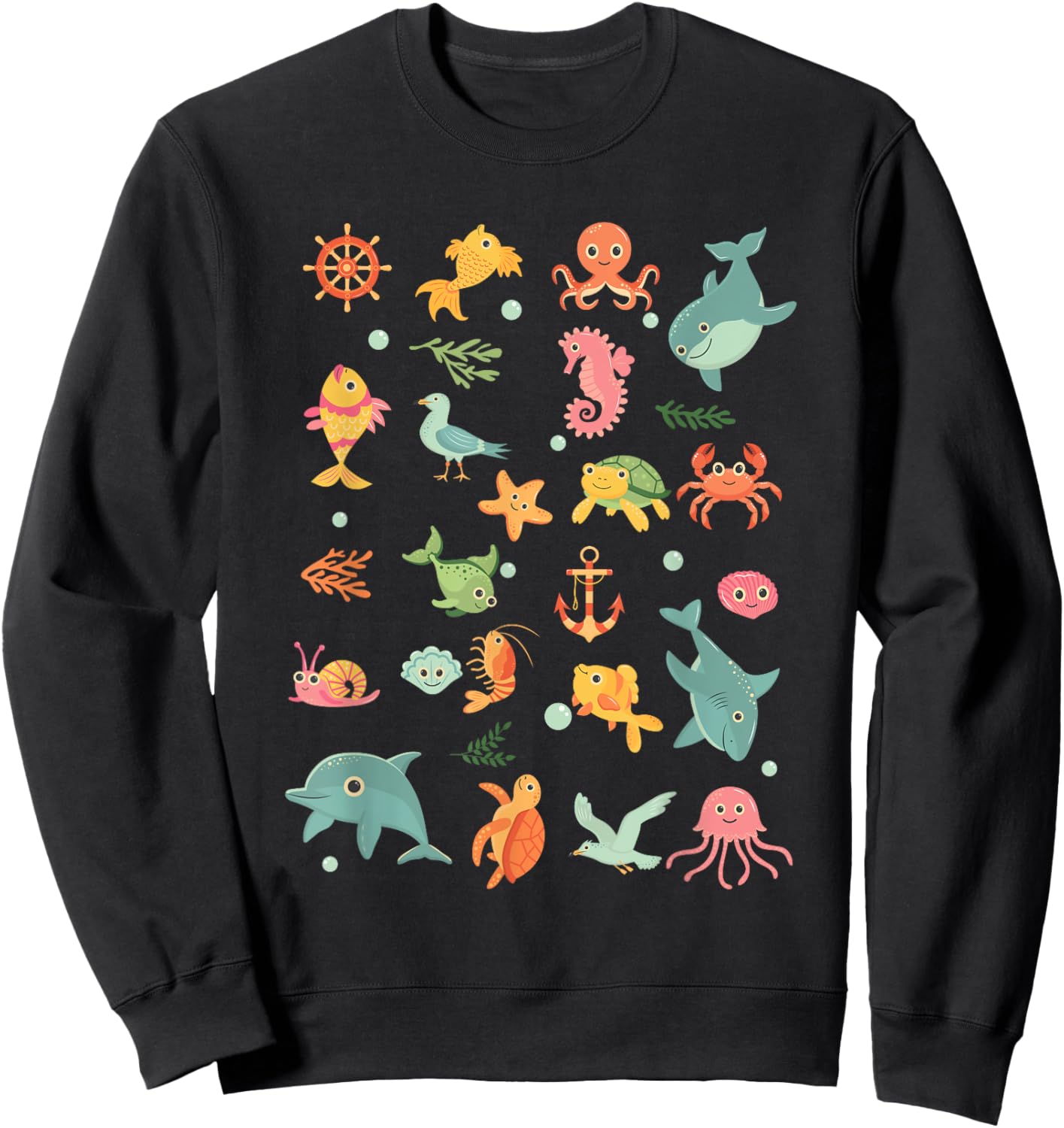 Cute Ocean Creatures Clownfish Sea Animals Kids Children Sweatshirt - Sweatshirt | Black
