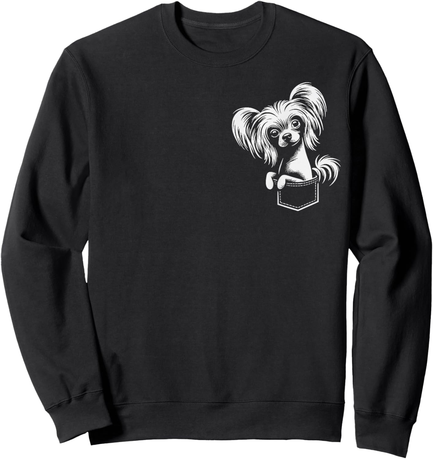 Cute Chinese Crested Dog Peeking Graphic Design , Small, Black Sweatshirt - Sweatshirt | Black