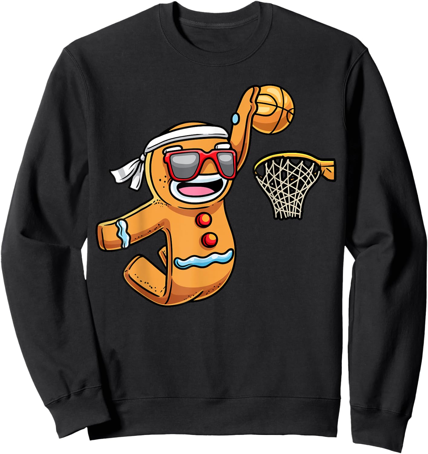Gingerbread Man Playing Basketball Christmas Xmas Kids Sweatshirt - Sweatshirt | Black