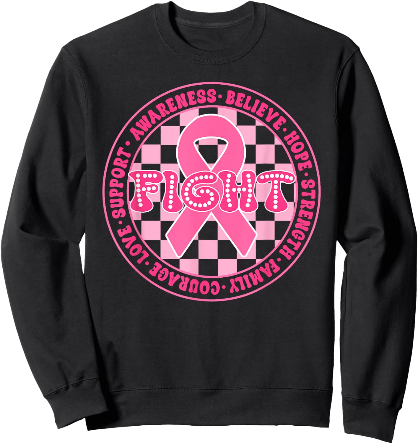 Faith Hope Love Pink Ribbon Breast Cancer Awareness Month Sweatshirt - Sweatshirt | Black