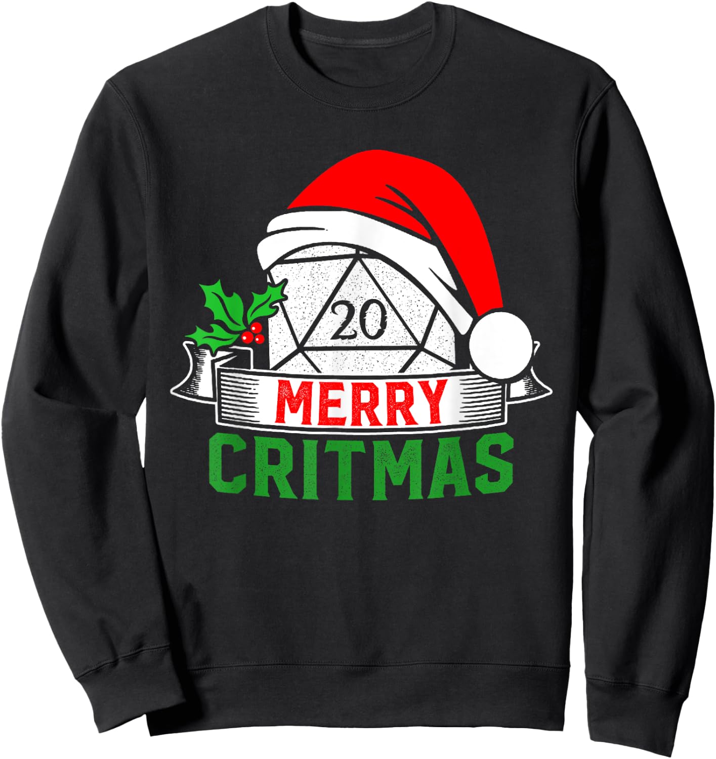 Merry Critmas Tabletop D20 RPG Gamer - Funny Christmas Sweatshirt - Sweatshirt | Black