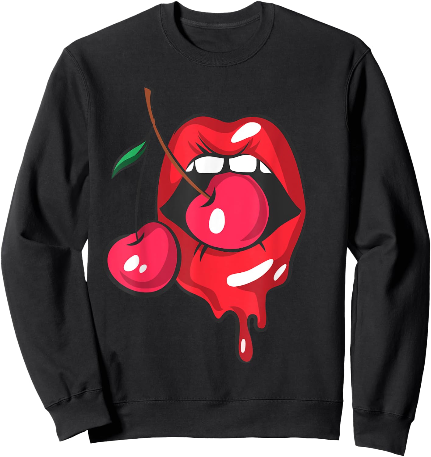 Red lips and cherries sexy trendy vintage retro Gift Sweatshirt - Sweatshirt | Black