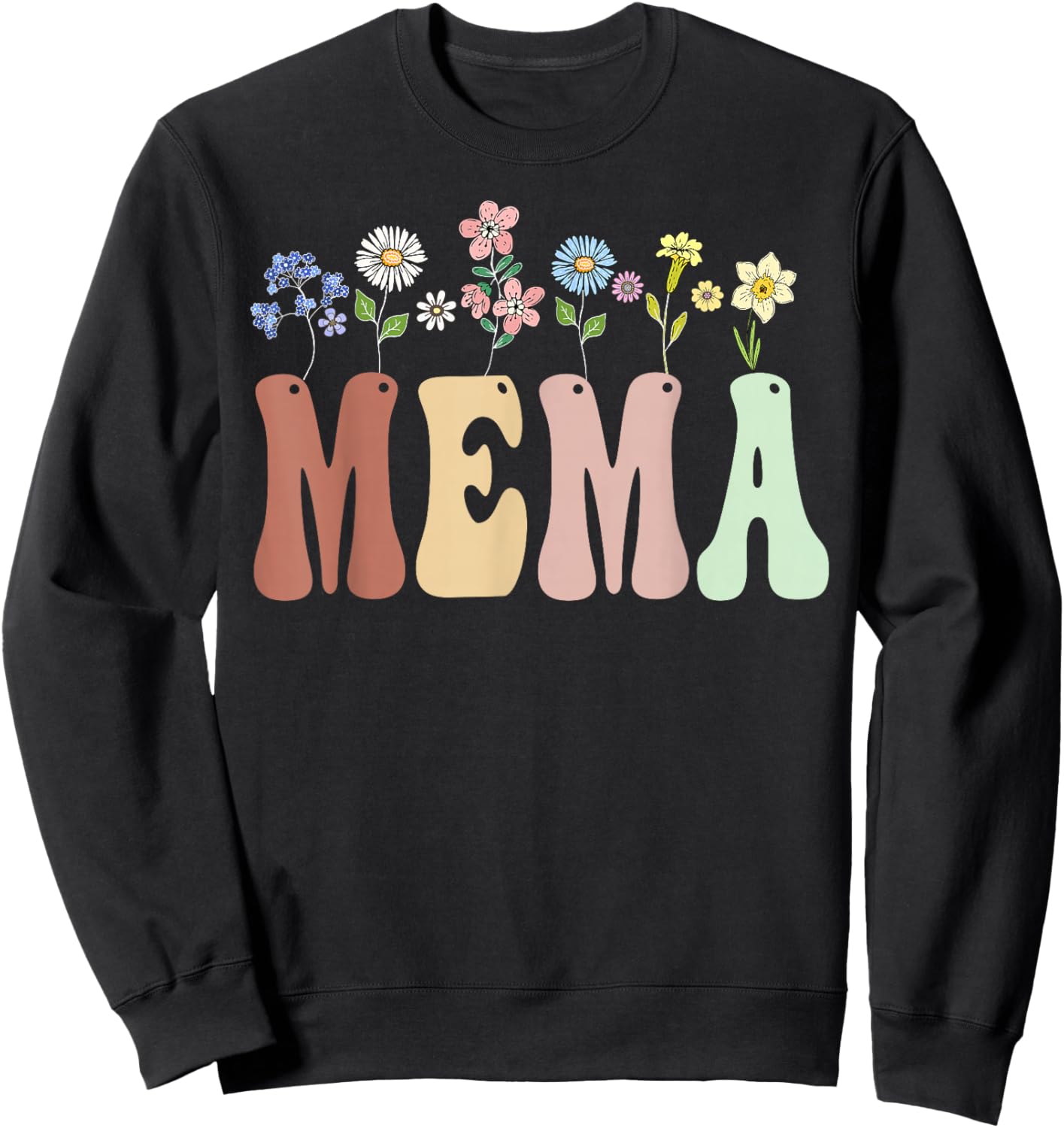 Mema Gifts Women Wildflower Floral Design Mema Sweatshirt - Sweatshirt | Black