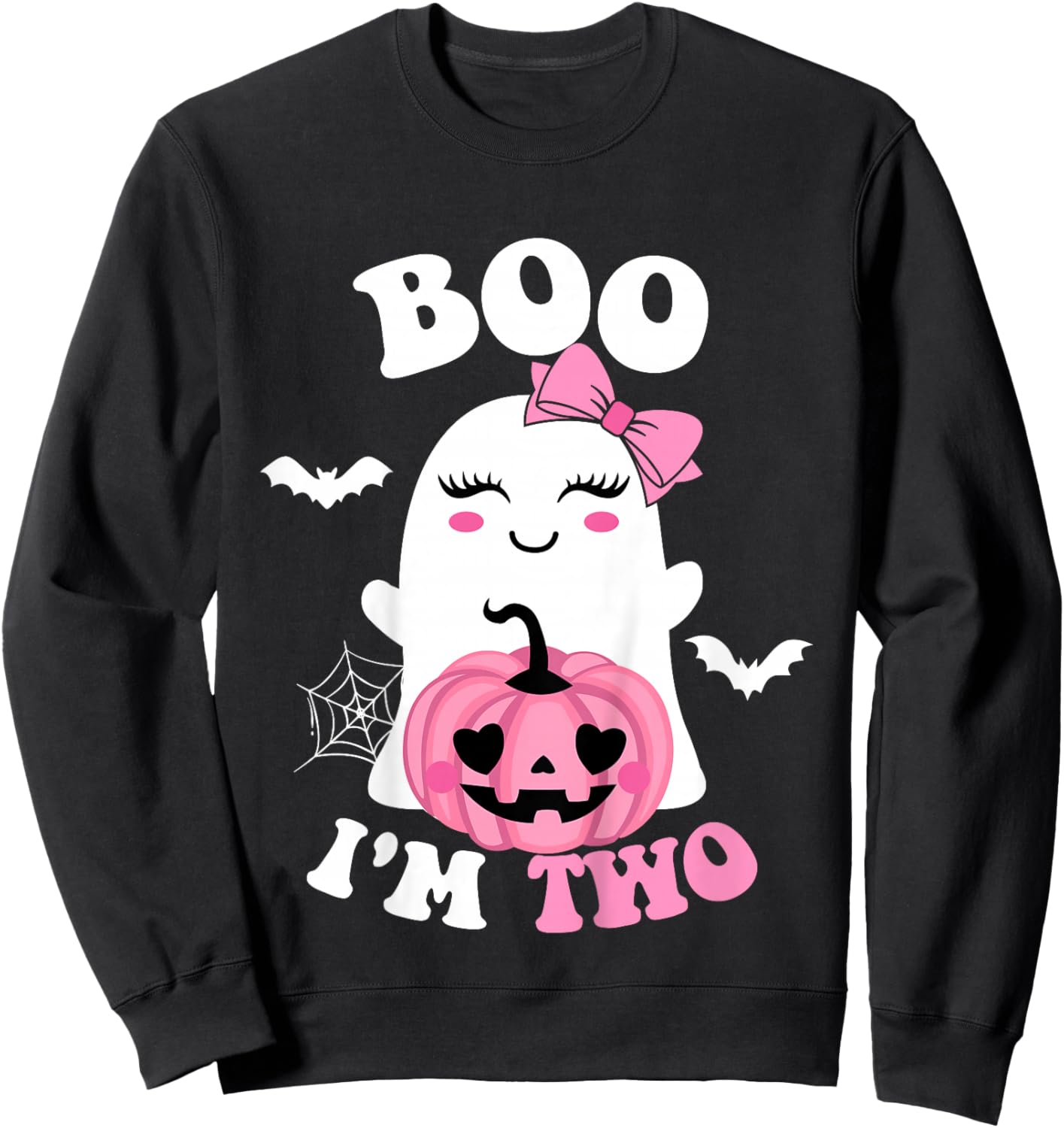 Kids Ghost Boo I'm Two Yr 2nd Birthday Kids Halloween Groovy Sweatshirt - Sweatshirt | Black