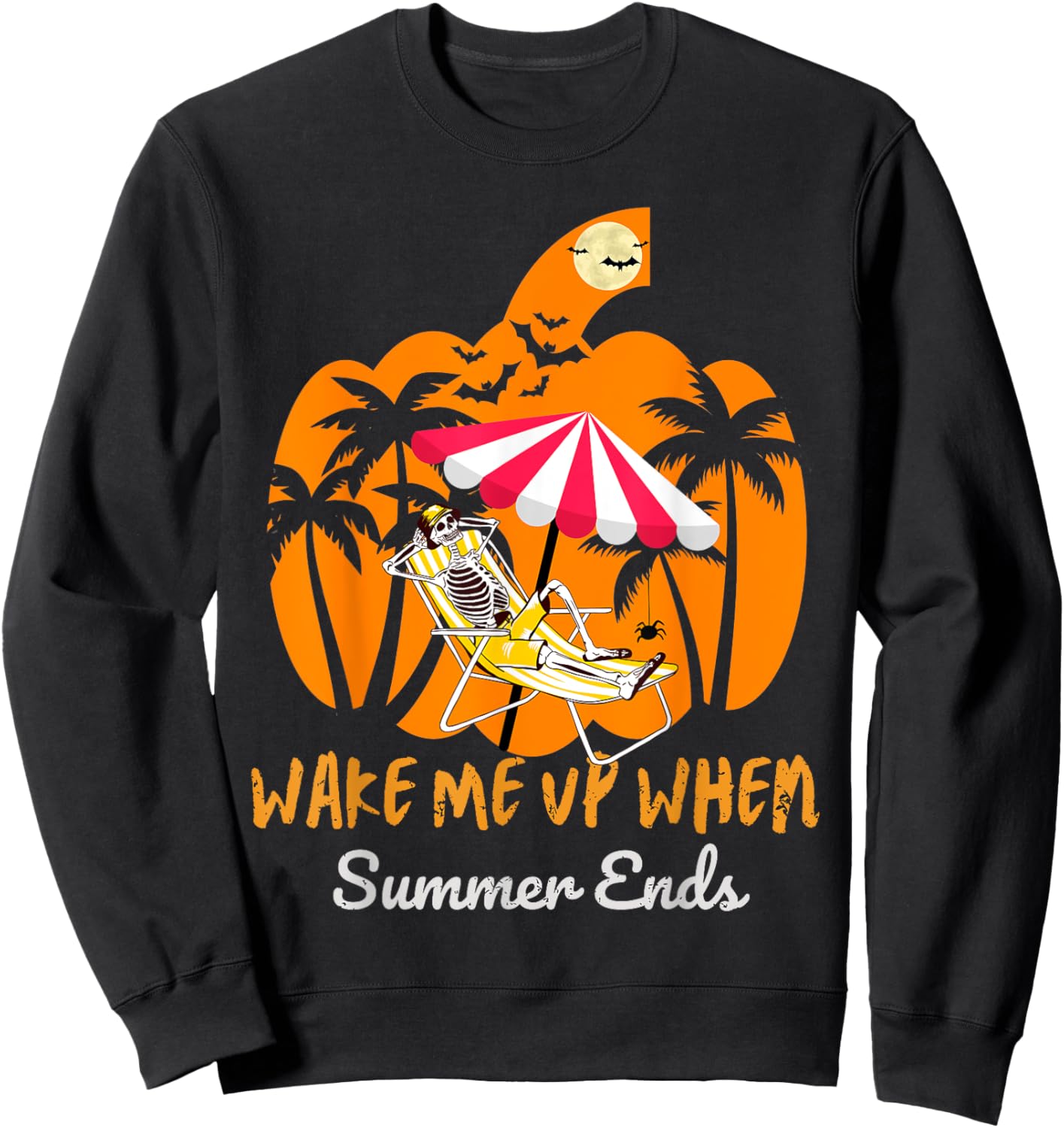 Summerween Beach Pumpkin Skeleton Funny Halloween Holiday Women Kids Sweatshirt - Sweatshirt | Black