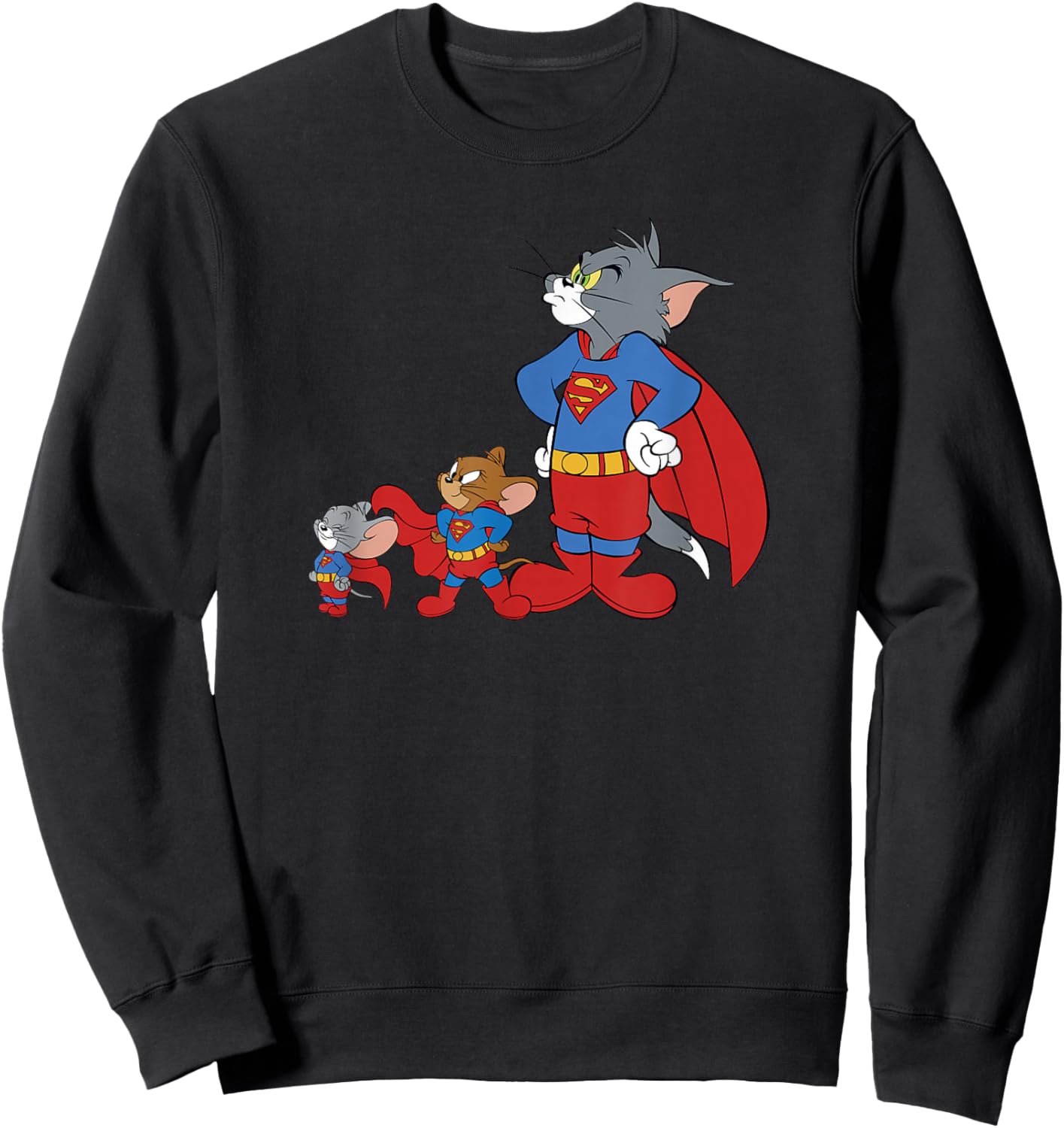 WB100 Tom and Jerry Cast with Superman Costume Group Shot Sweatshirt - Sweatshirt | Black
