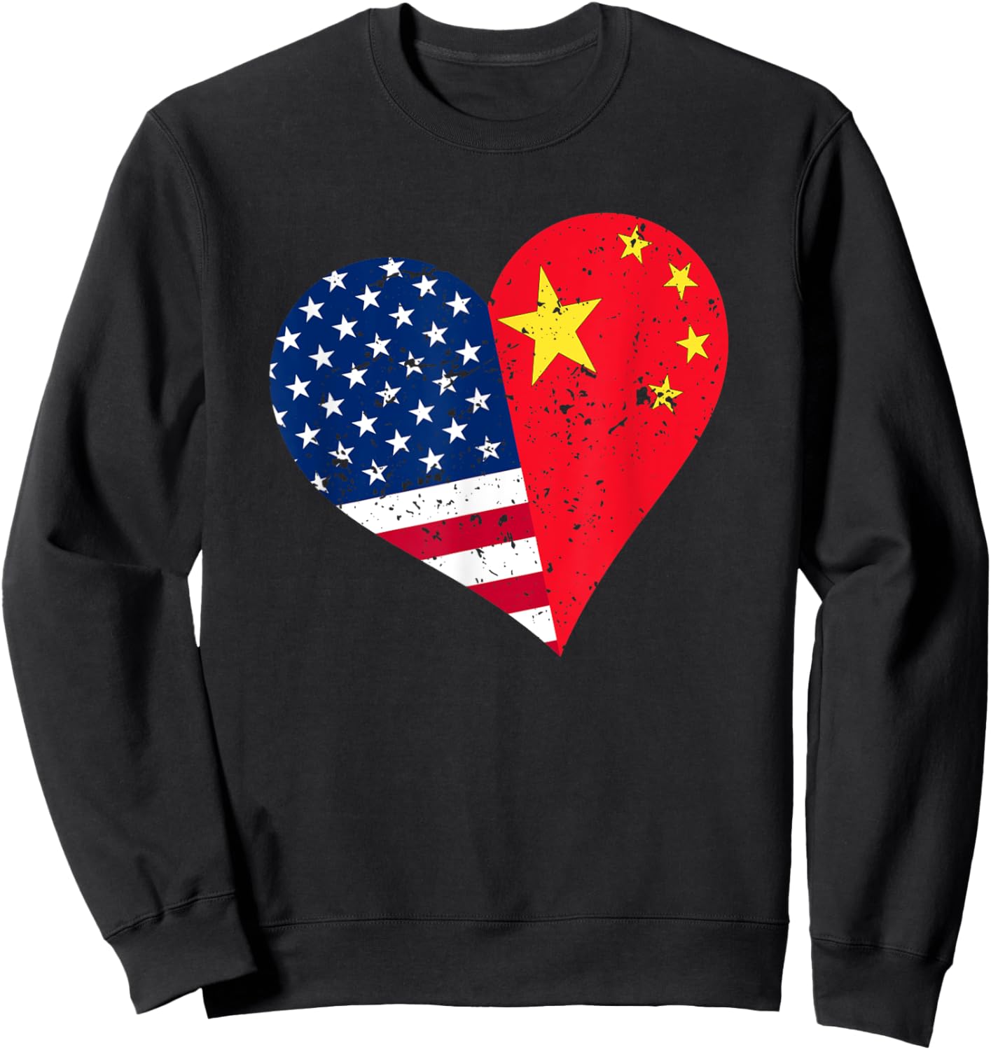 China USA Heart Shirt Distressed Chinese American Flag Kids Men Sweatshirt - Sweatshirt | Black