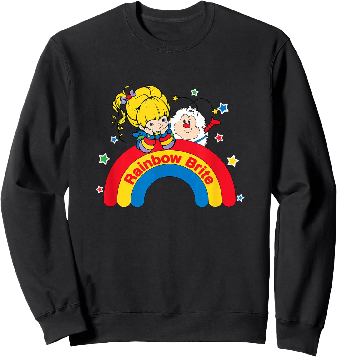 Rainbow Brite & Sprite Vintage Rainbow and Stars Portrait Sweatshirt - Sweatshirt | Black