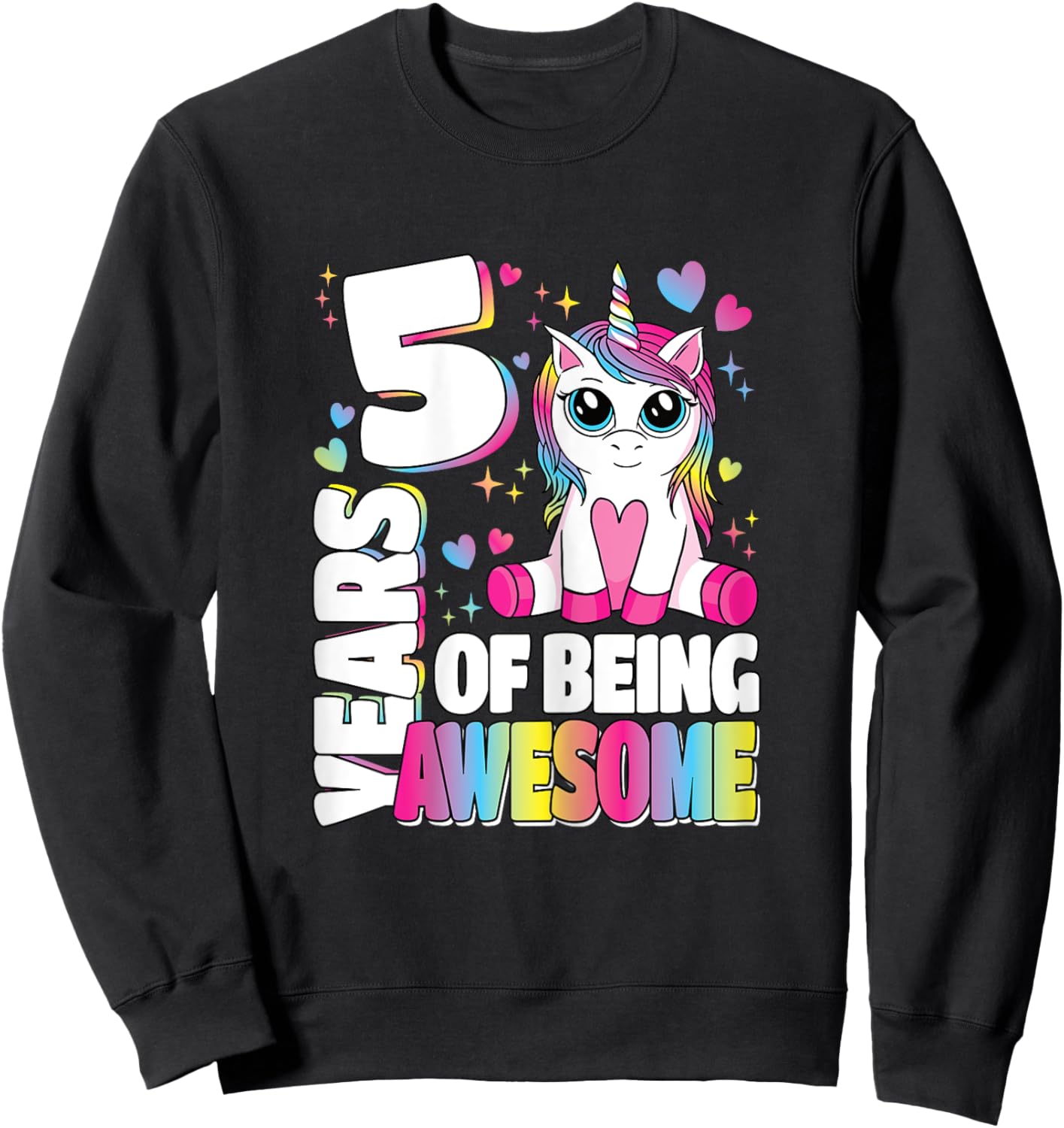 5 Years Of Being Awesome 5th Birthday Unicorn Girls Kids Sweatshirt - Sweatshirt | Black