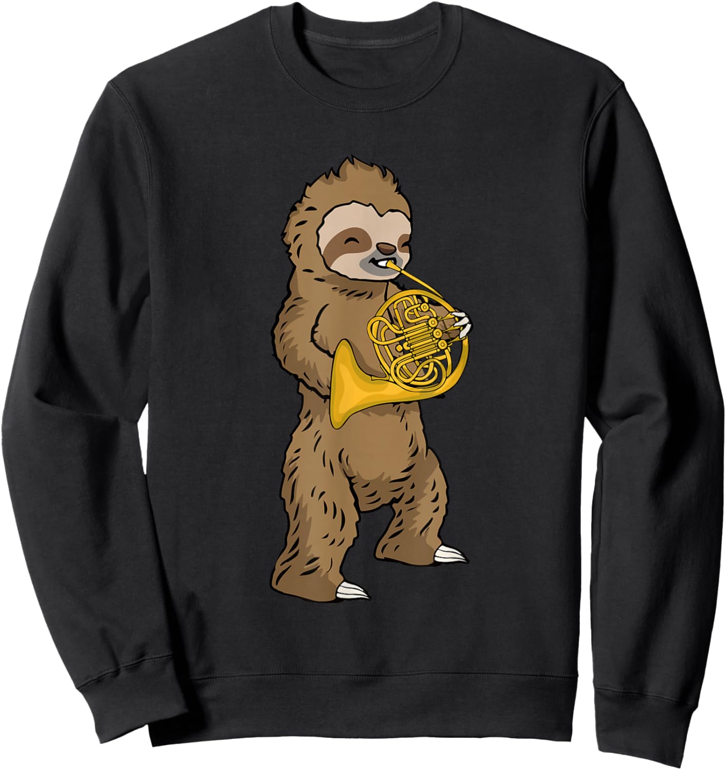 French Horn Player Kids Sloth Big Band Music French Horn Sweatshirt - Sweatshirt | Black