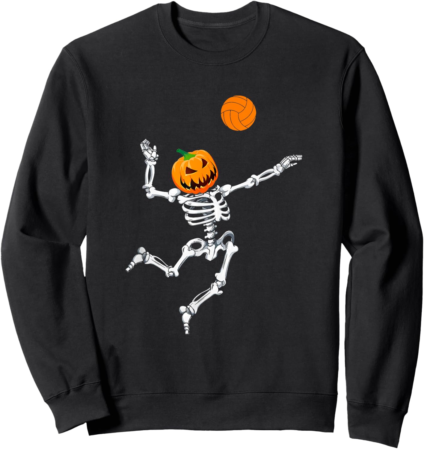 Skeleton Volleyball Halloween Pumpkin Sweatshirt - Sweatshirt | Black